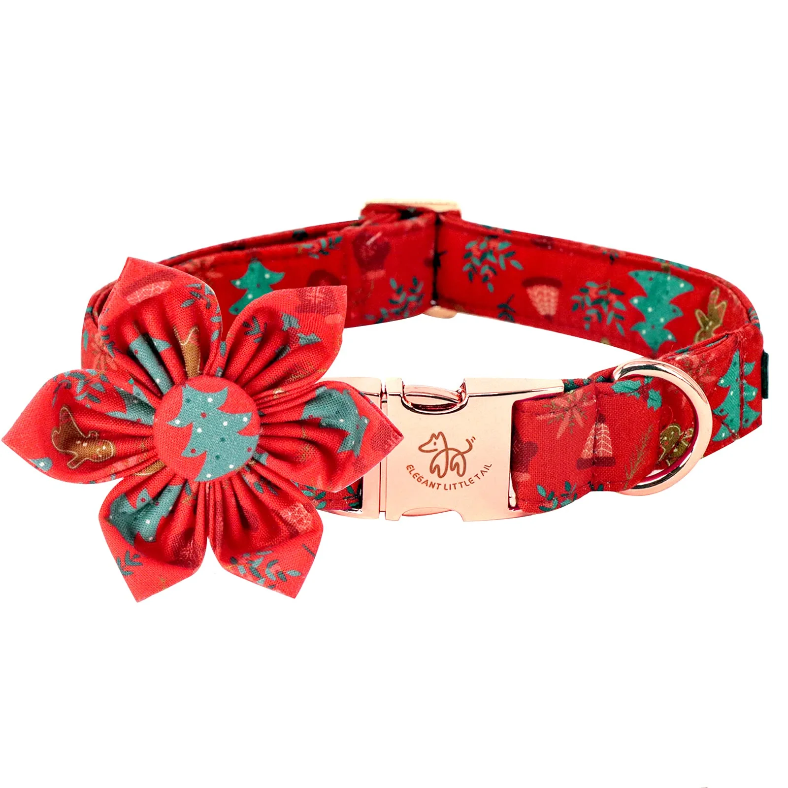 Authentic Elegant Little Tail Christmas Dog Collar with Flower — Adjustable Floral Pet Collar for Small to XL Dogs XS-XL Crafted