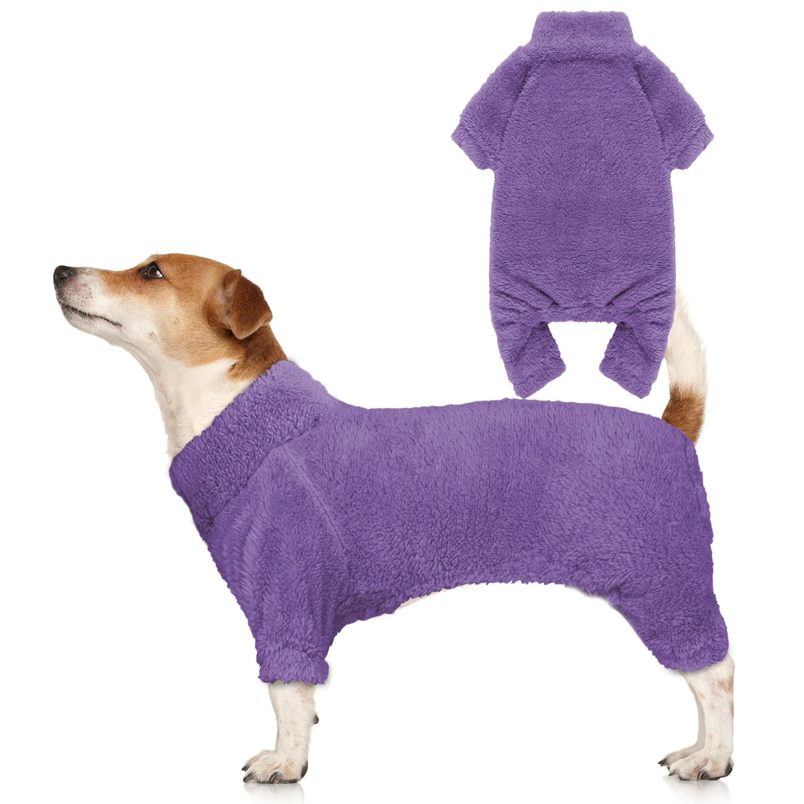 Versatile Stpiatue Fuzzy Dog Pajamas Turtleneck – Warm Soft Plush PJs for Medium Dogs Purple Green