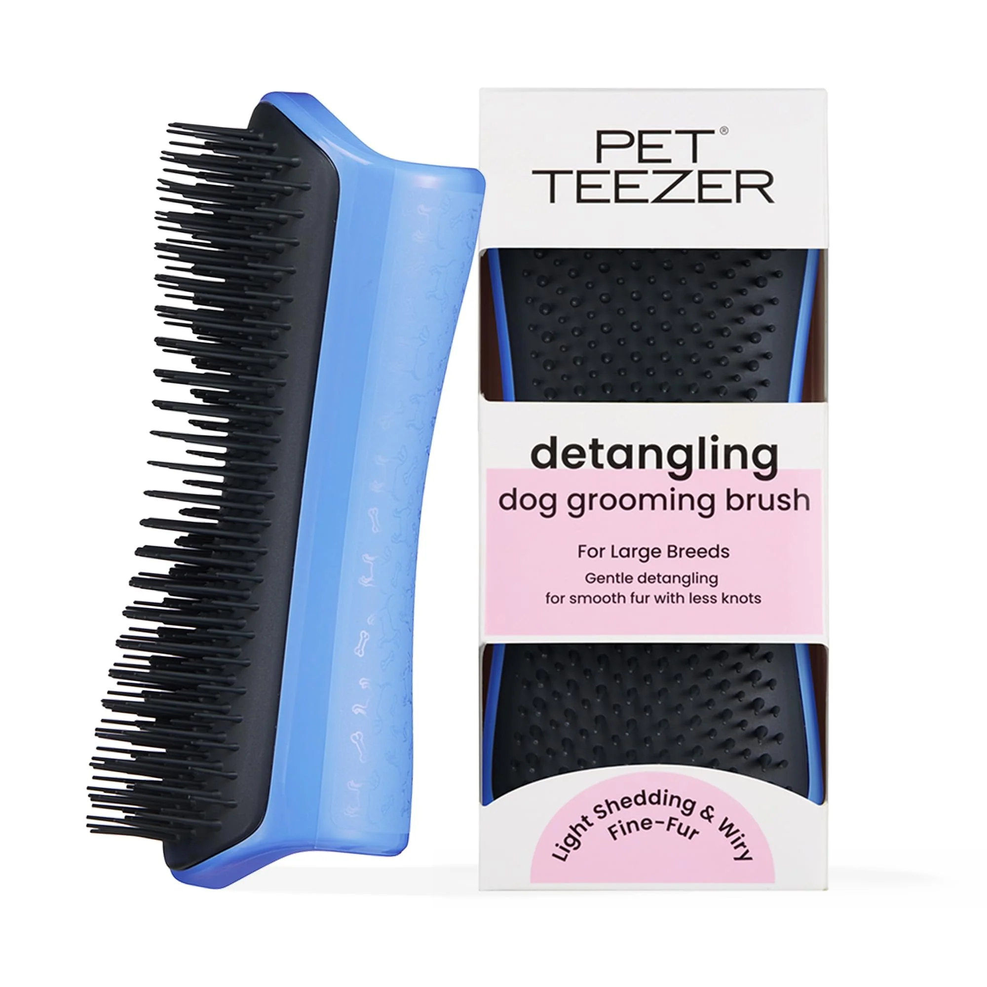 Smart Pet Teezer Detangling Dog Grooming Brush for Long-Haired Breeds — Large Blue Grey Fast