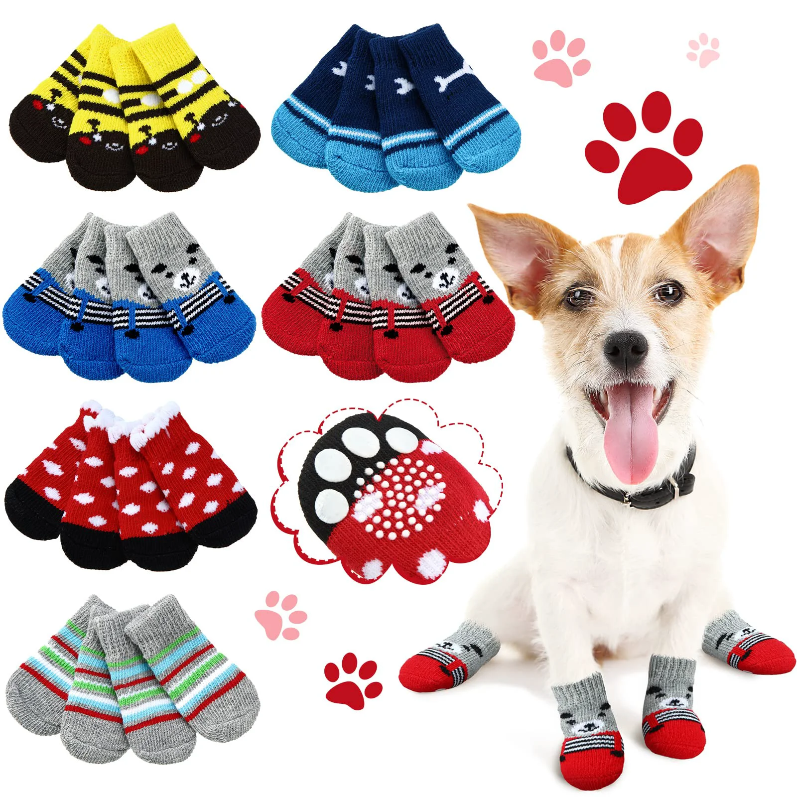 Easy-to-Use Sadnyy 24 Pcs Dog Socks – Non-Slip Paw Protectors for Indoor Traction 6 Styles Modern