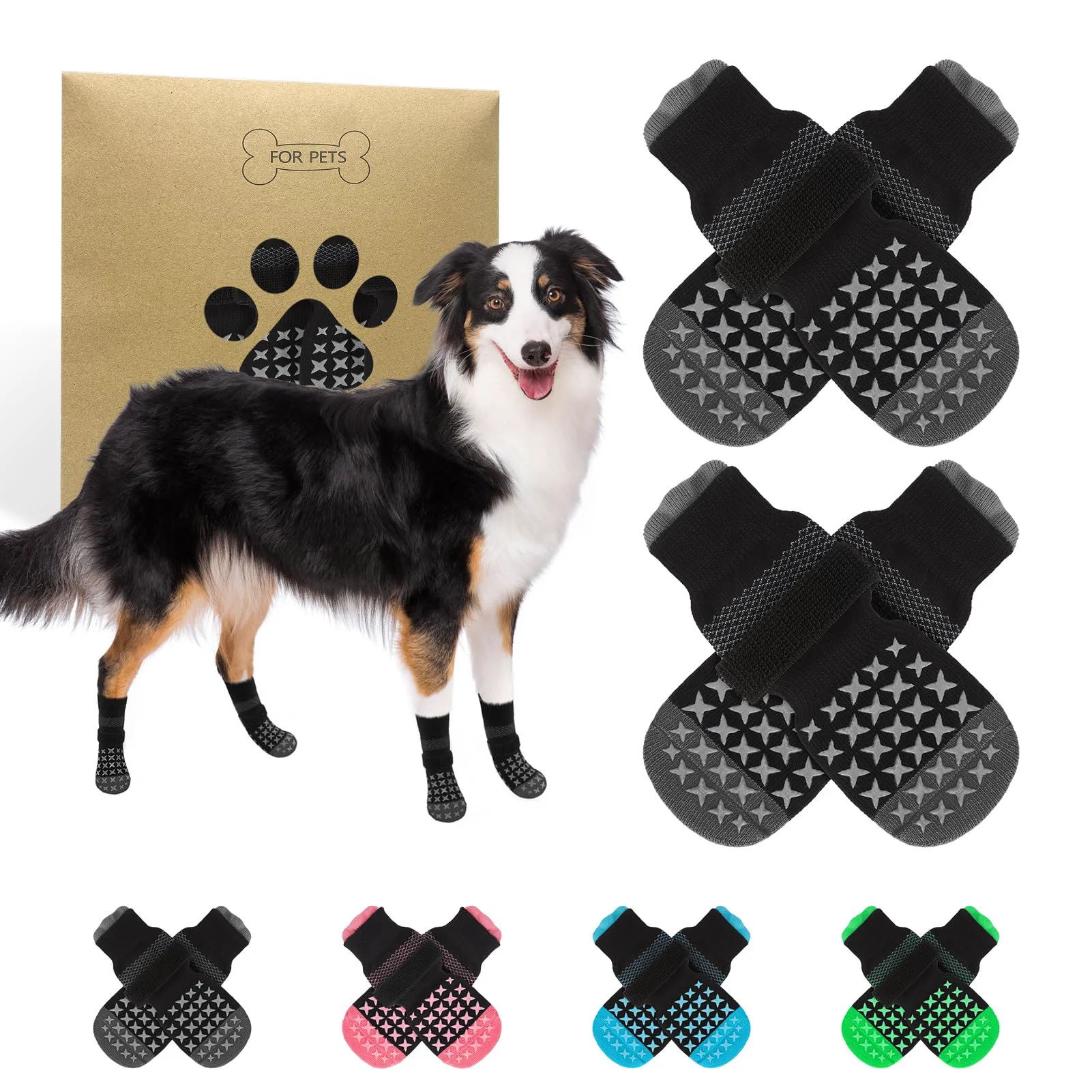 Minimalist SCENE Anti-Slip Dog Socks – Traction Paw Protection and Licking Prevention Grey M Safe