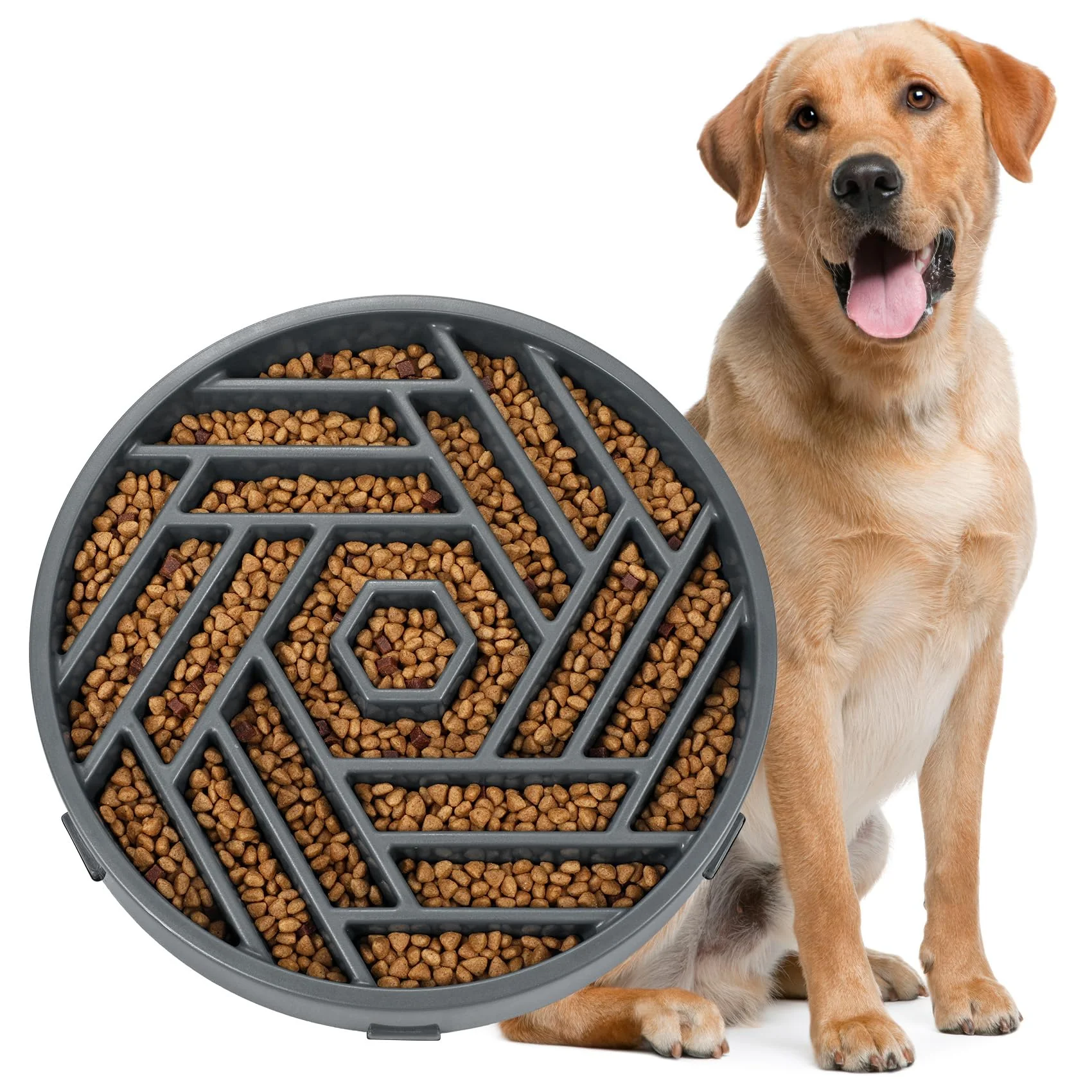 Natural WHIPPY Slow Feeder Dog Bowl — Puzzle Maze 3-Cup Capacity Anti-Gulping Non-Slip Gray Unique