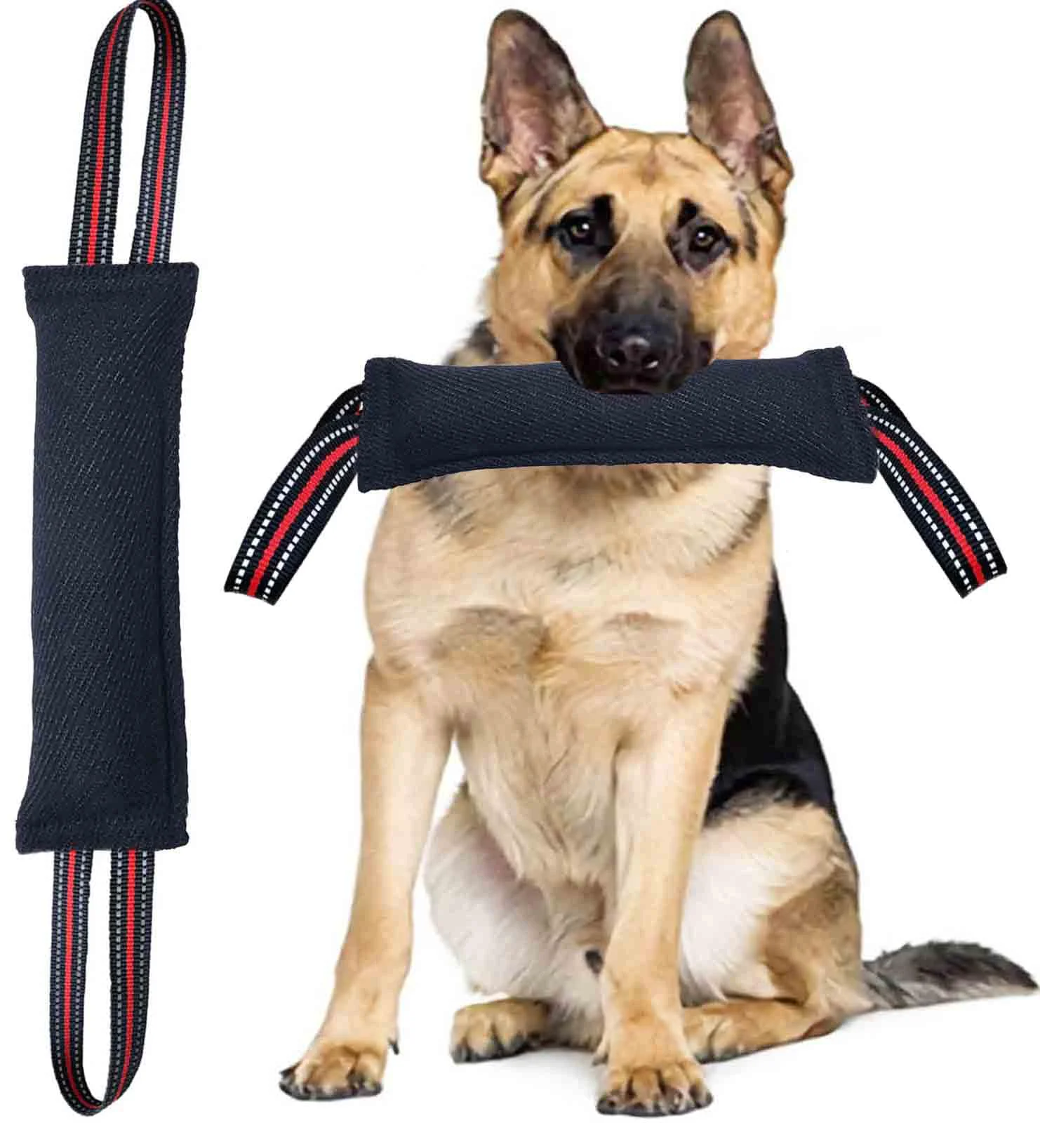 Professional Clysoru Tug Toy for Dogs – Durable Linen Rope with 2 Red Handles for Tug of War Detailed