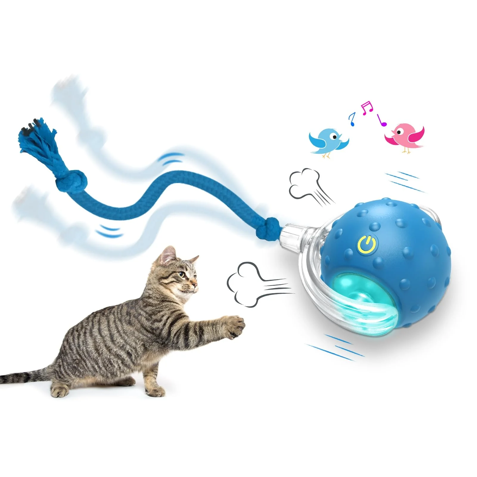 Fine Crafted Giociv Interactive Cat Ball — Fast Rolling Chirping Motion Activated Toy Blue Environmentally Friendly