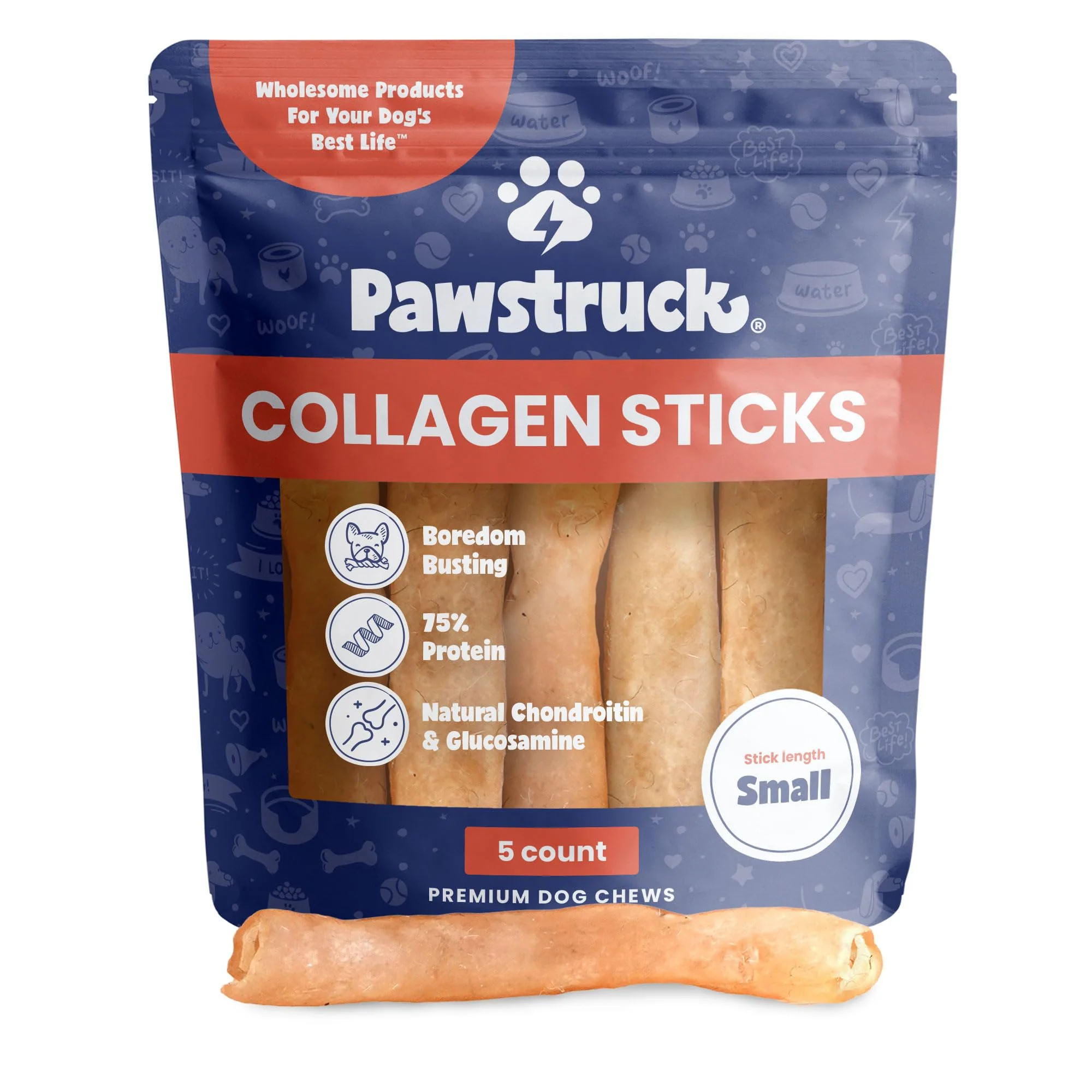 First-Class Pawstruck Natural Beef Collagen Sticks for Dogs – Long-Lasting High Protein Low Fat 5 Pack Reliable