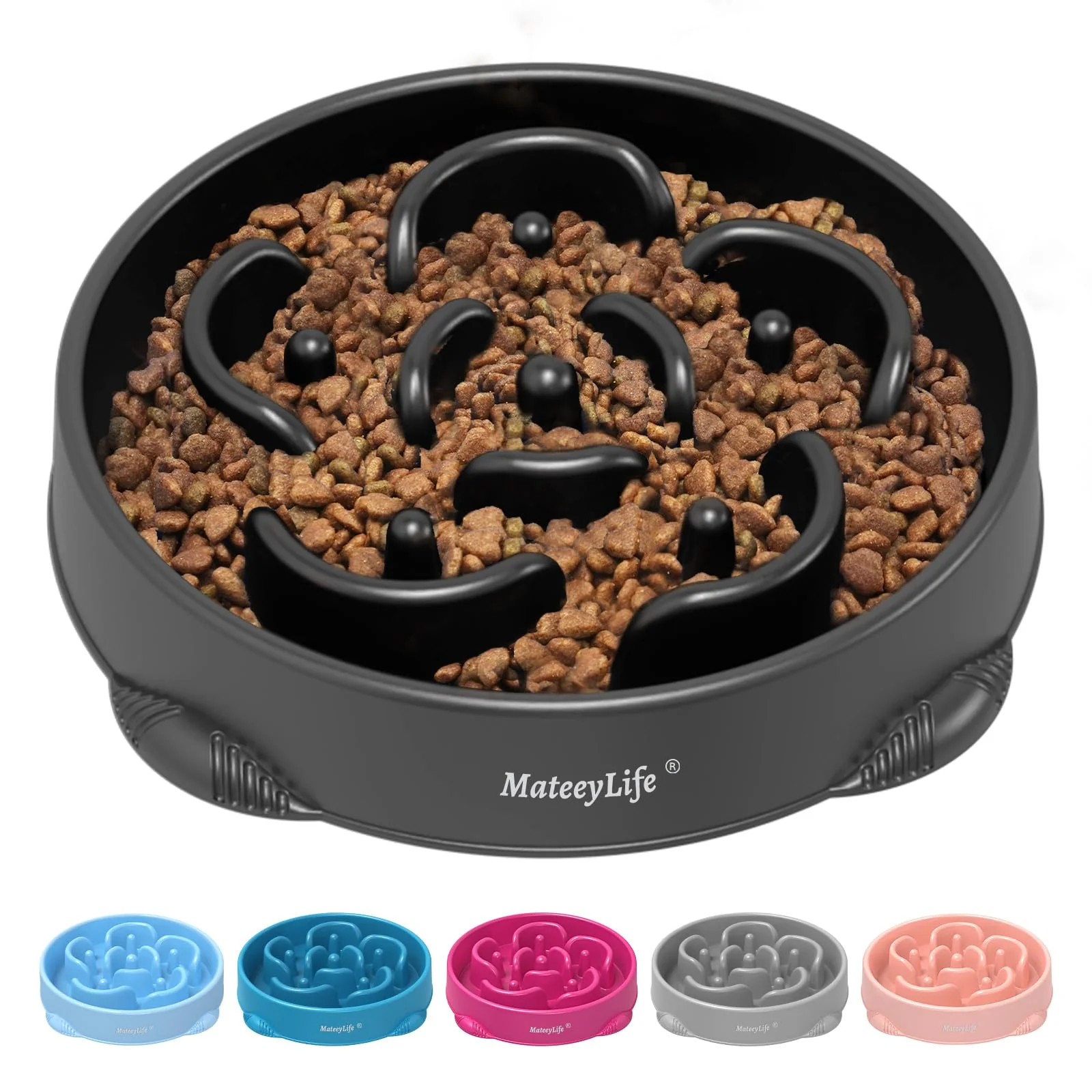Pure MateeyLife Large Slow Feeder Dog Bowls – 4-Cup Anti-Choking Puzzle Non-Slip Black Reliable