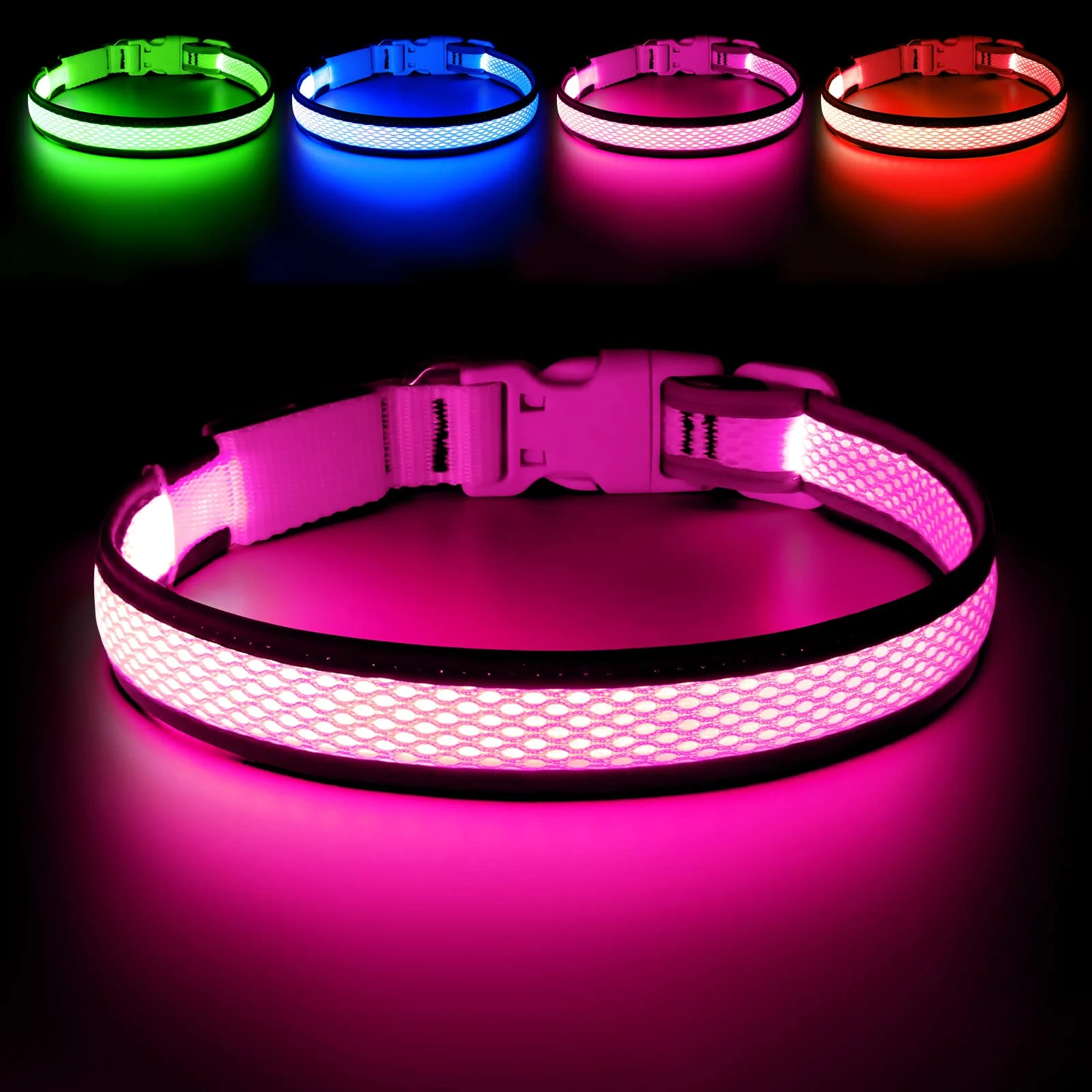 Trusted Flashseen LED Dog Collar – USB Rechargeable Light Up Safety Collar Large Candy Pink First-Class