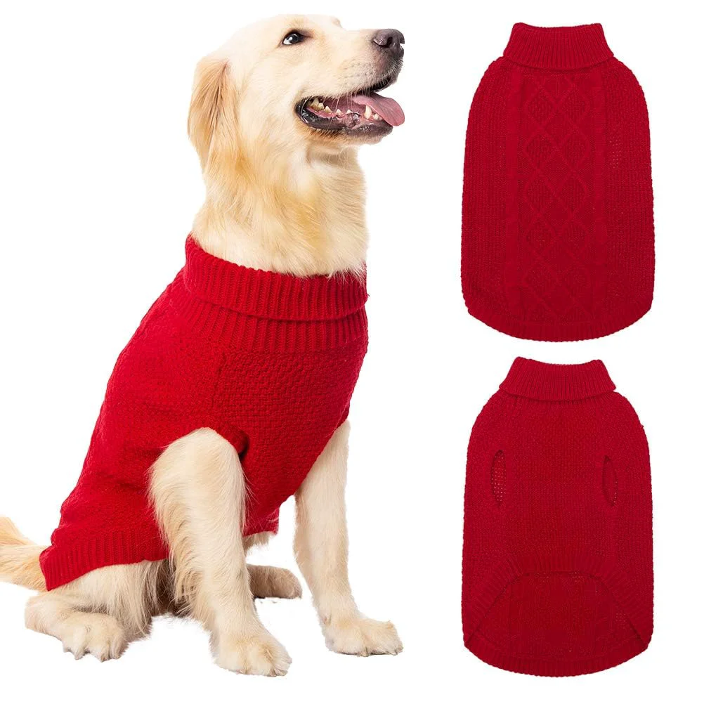 Crafted Mihachi Turtleneck Dog Sweater – Cable Knit Winter Coat with Leash Hole Modern