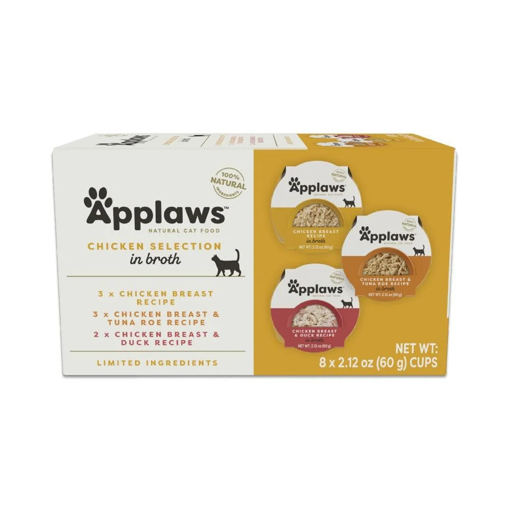 Effective Applaws Natural Wet Cat Food Limited Ingredient Chicken Pots in Broth 8 x 2.12oz Traditional
