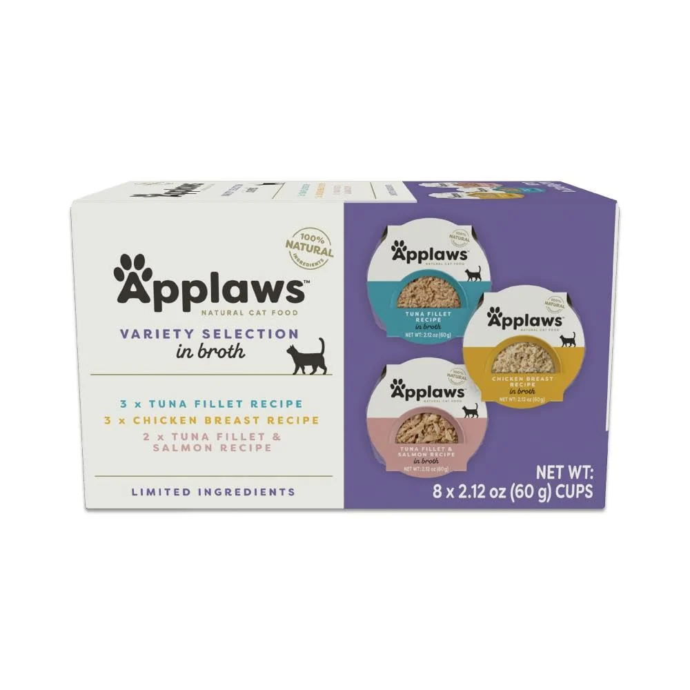 Certified Applaws Natural Wet Cat Food in Broth – Limited Ingredients High Protein No Artificial Additives 8 x 2.12 oz Cups Durable