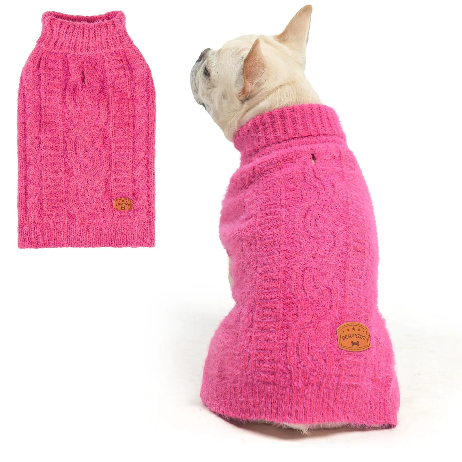 Carefully Designed BEAUTYZOO Small Dog Sweater – Turtleneck Knitwear with Leash Hole Winter Dog Clothes Sustainable