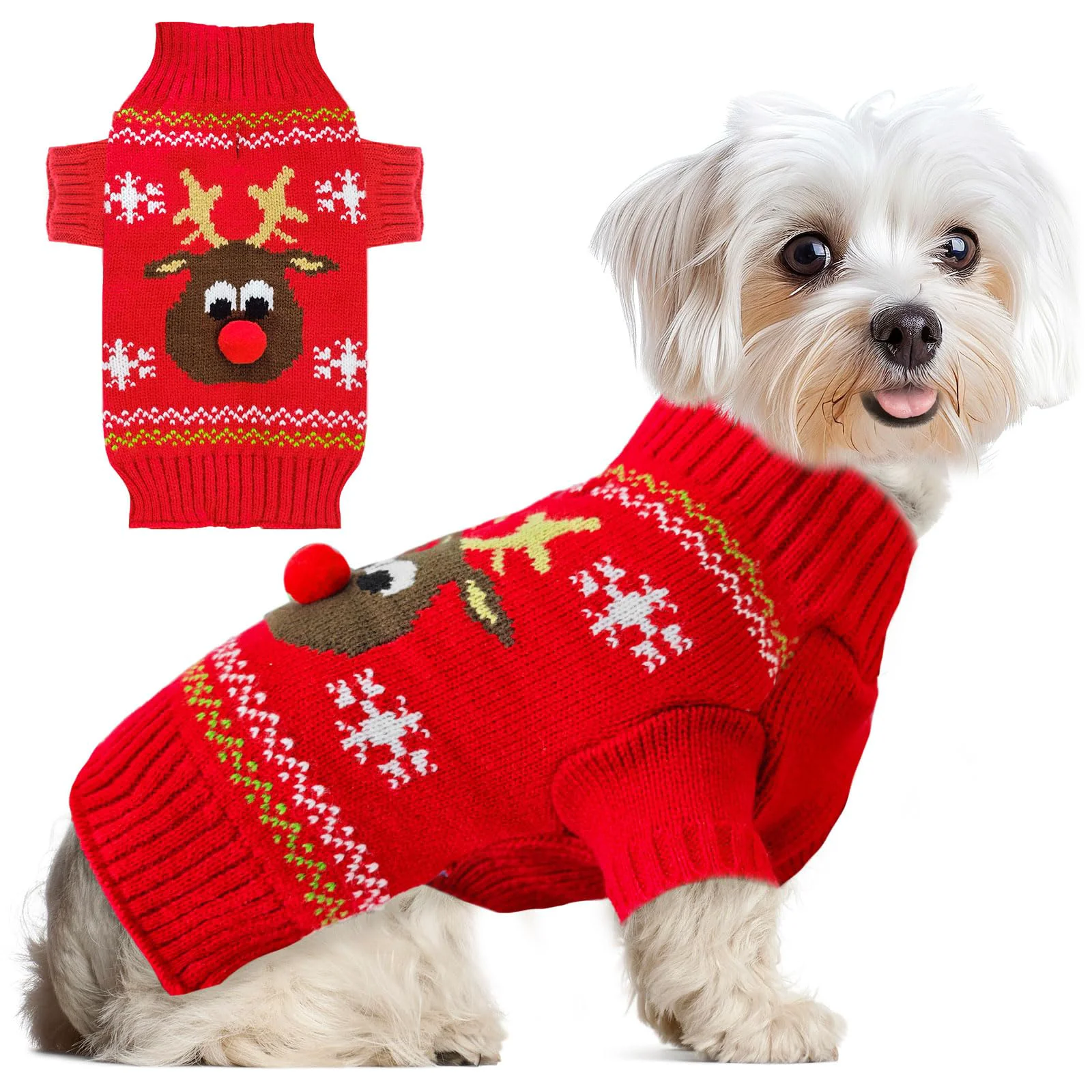 Powerful ABRRLO Dog Ugly Christmas Sweater Red Elk — Leash Hole Holiday Outfit Modern
