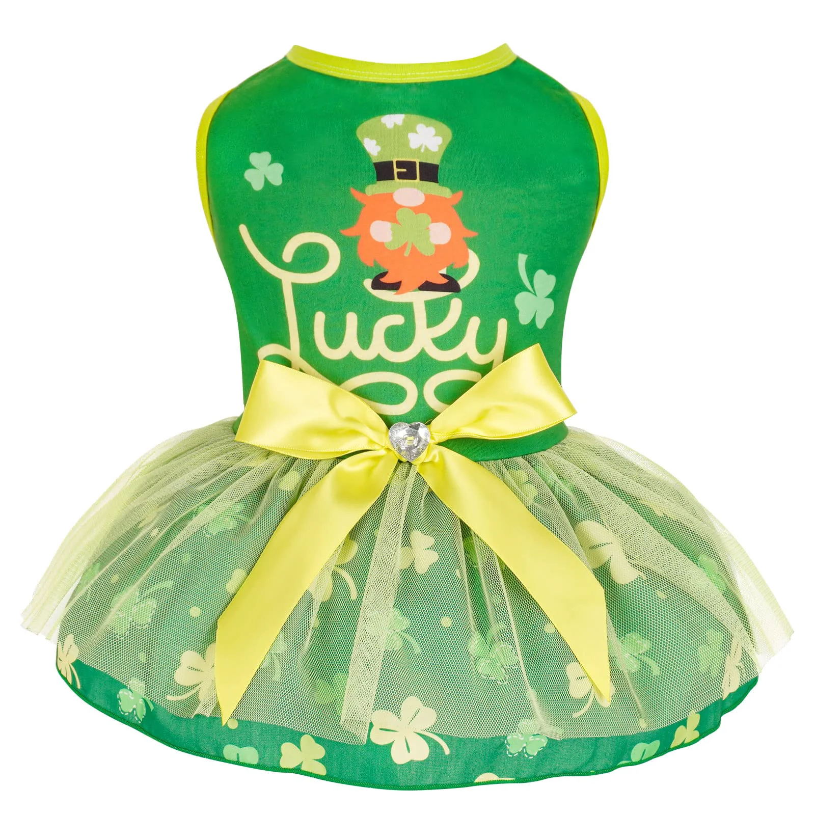 Traditional cyeollo St. Patrick’s Day Dog Dress – Shamrock Tulle with Bowtie Small Green L Long-Lasting