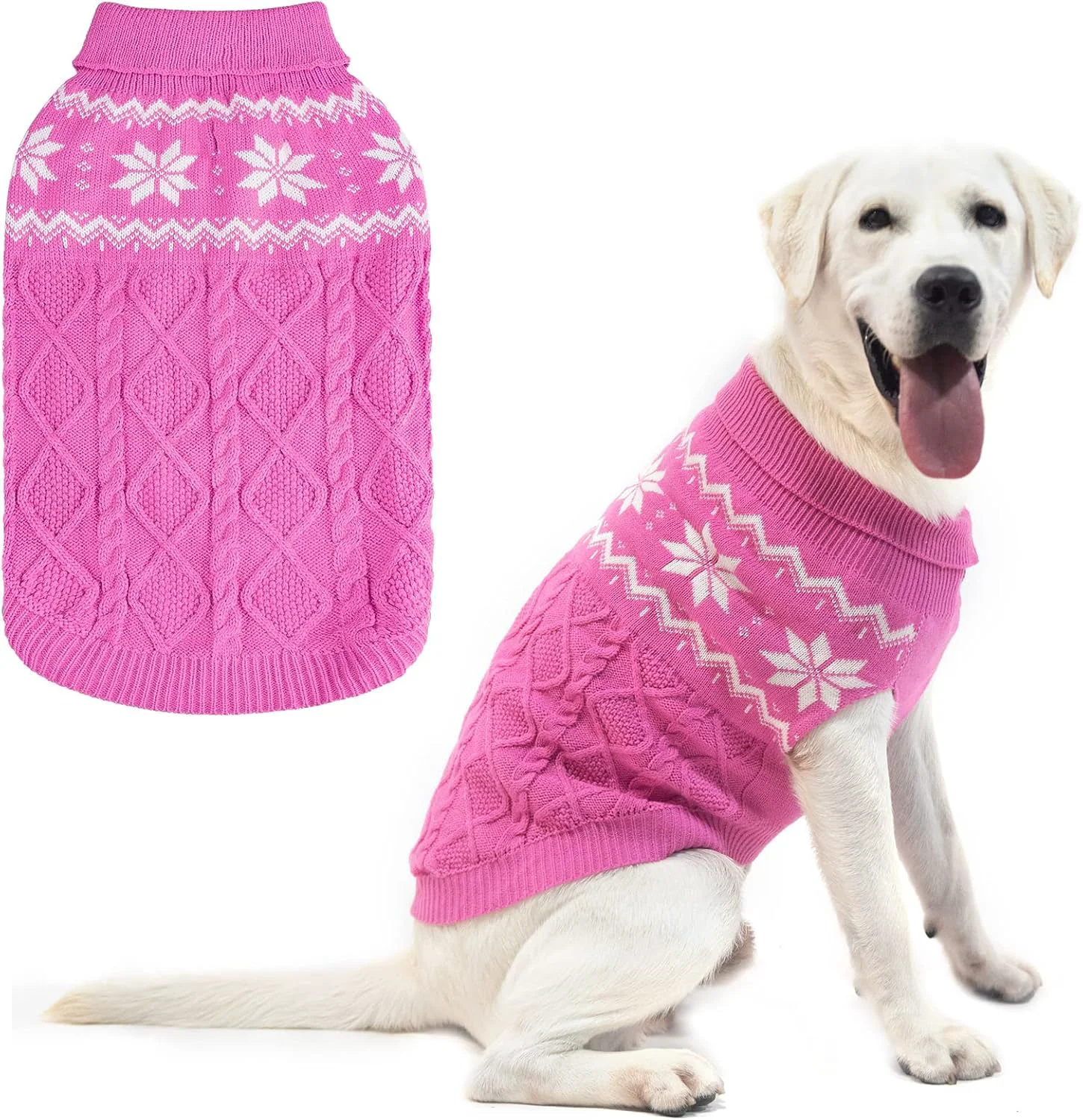 Pure SCIROKKO Warm Winter Dog Sweater – Soft Pink Knit Coat for Small to Large Dogs ML Indoor Outdoor Long-Lasting