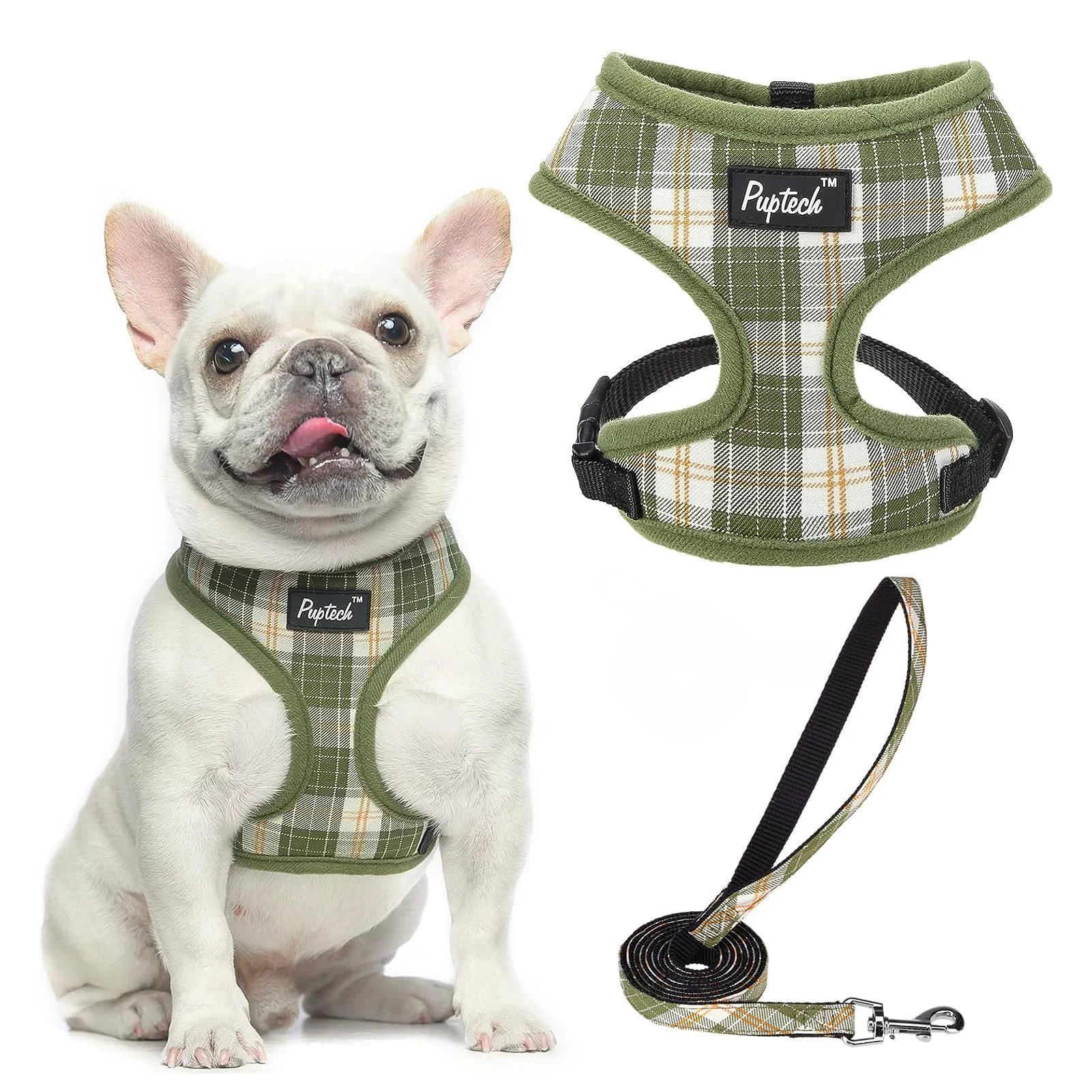 Durable PUPTECK Soft Mesh Dog Harness Leash Set – Olive Green Size M Contemporary