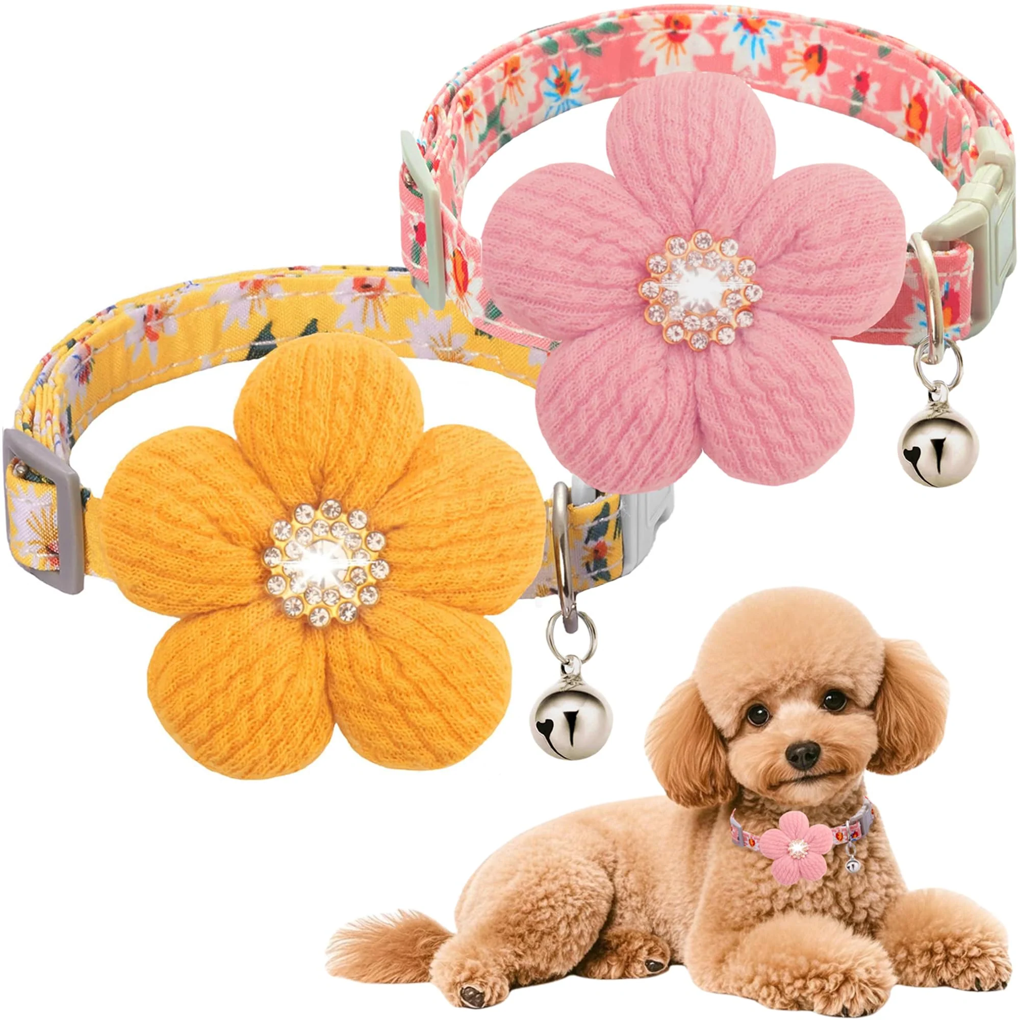 Consistent COZIRAE Medium Dog Collar with Flower – Adjustable Floral Collar with Bell Fine Crafted