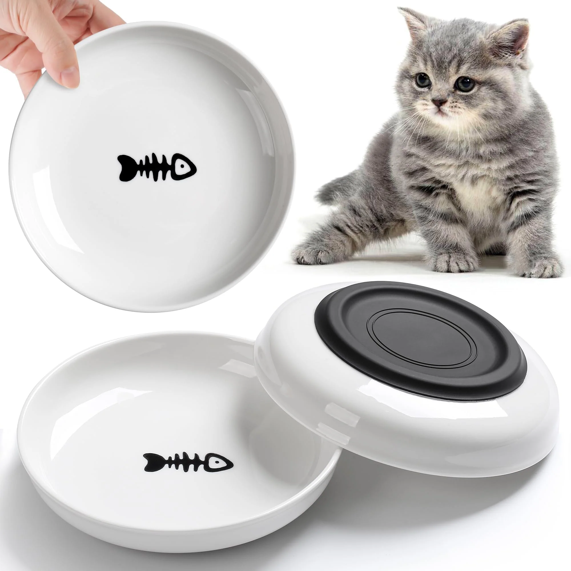 Comfortable WROSWT No Spill Cat Bowls – Ceramic Anti Whisker Fatigue 3 Pack Versatile