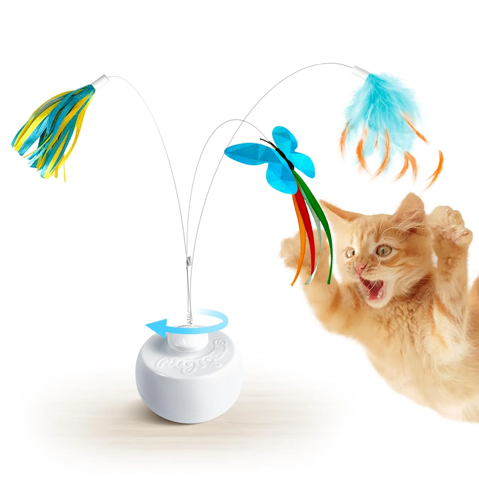 Pure Migipaws Interactive Cat Toys – Butterfly Feather Kitten Toy with Auto-Spinning Ball Smart Sensor Professional