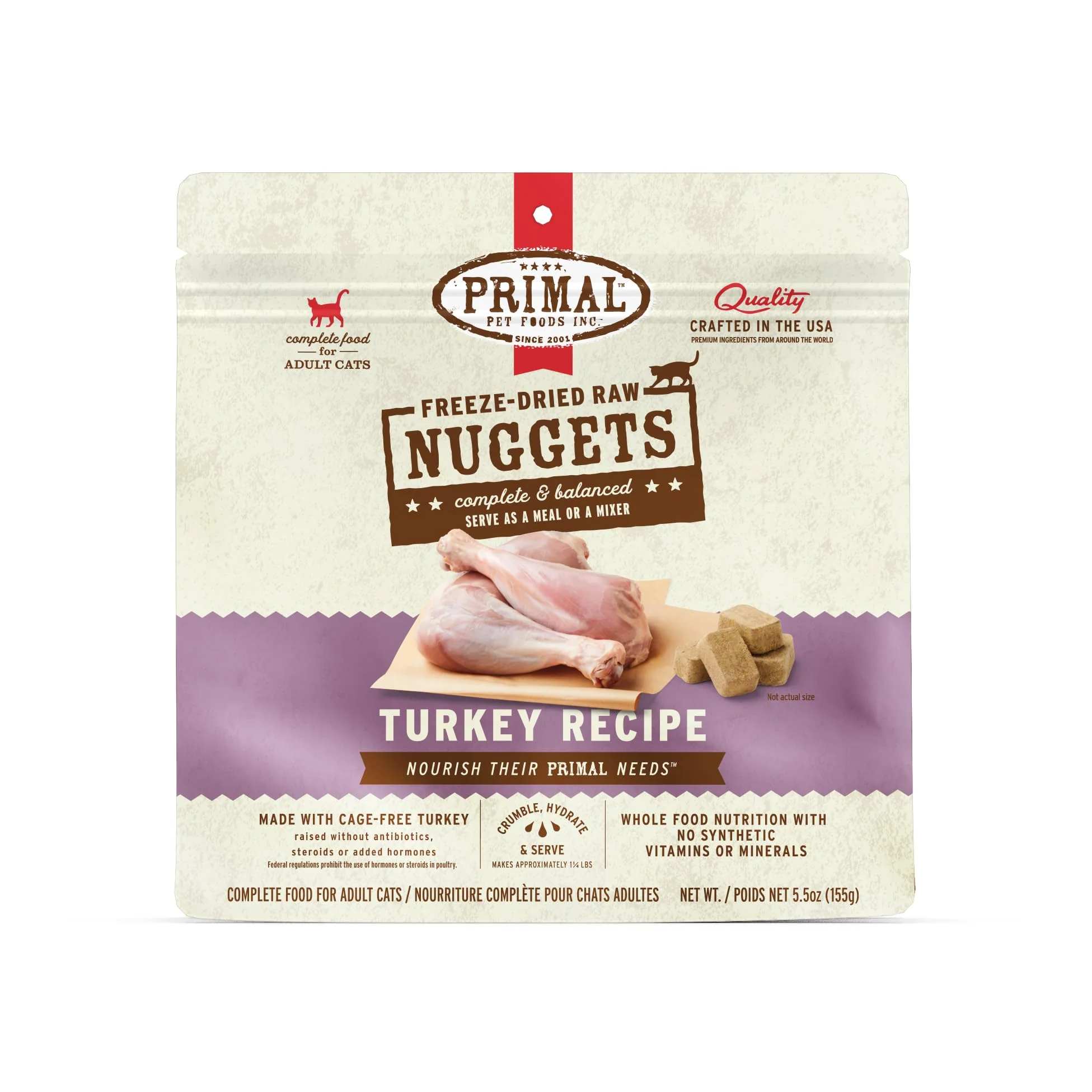 Healthy Primal ze-Dried Raw Cat Food Nuggets Turkey Complete Balanced Probiotics Grain 5.5 oz Top-Quality