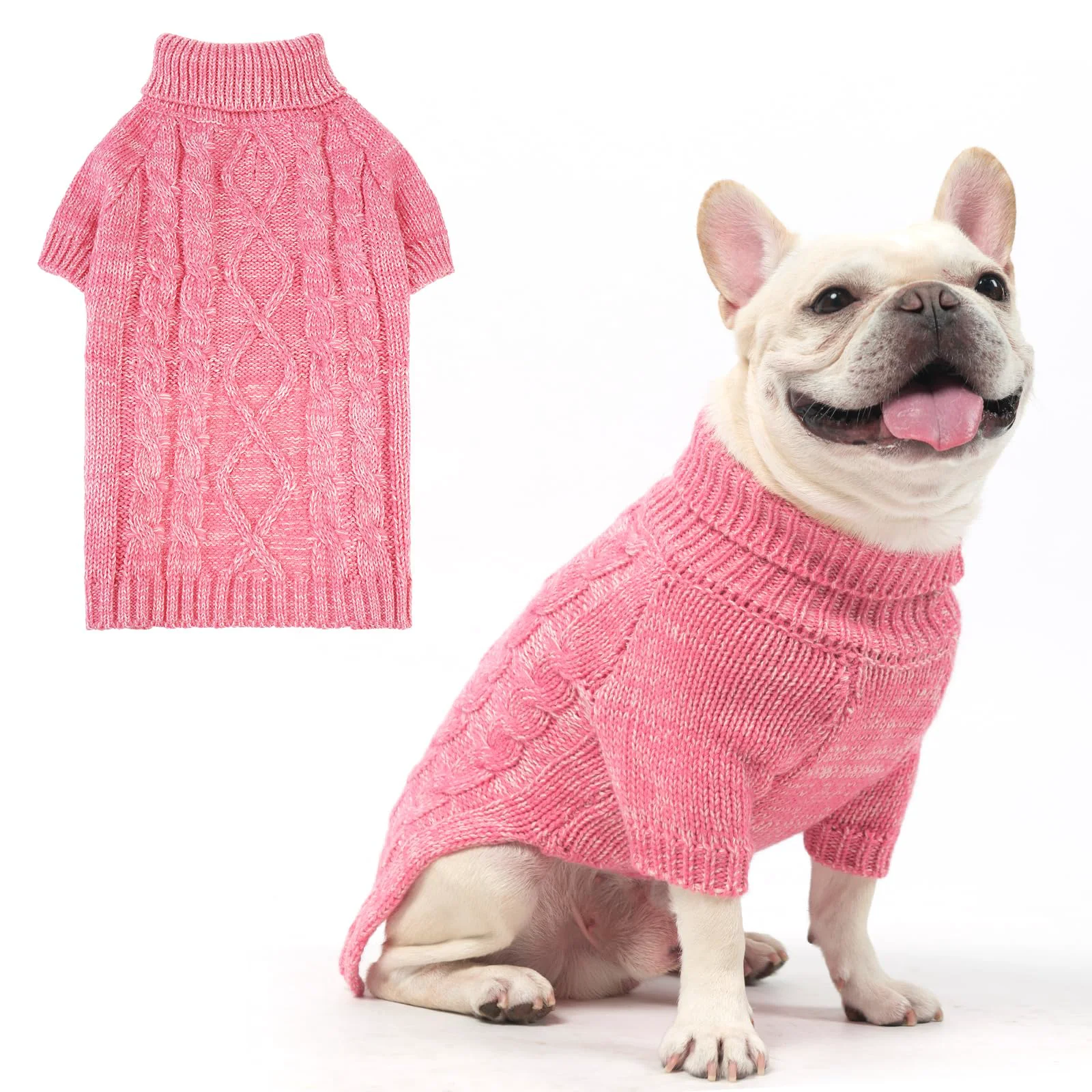 Environmentally Friendly KOOLTAIL Dog Sweater for All Breeds – Turtleneck Cable Knit Leash Hole Warm Winter Coat Unique