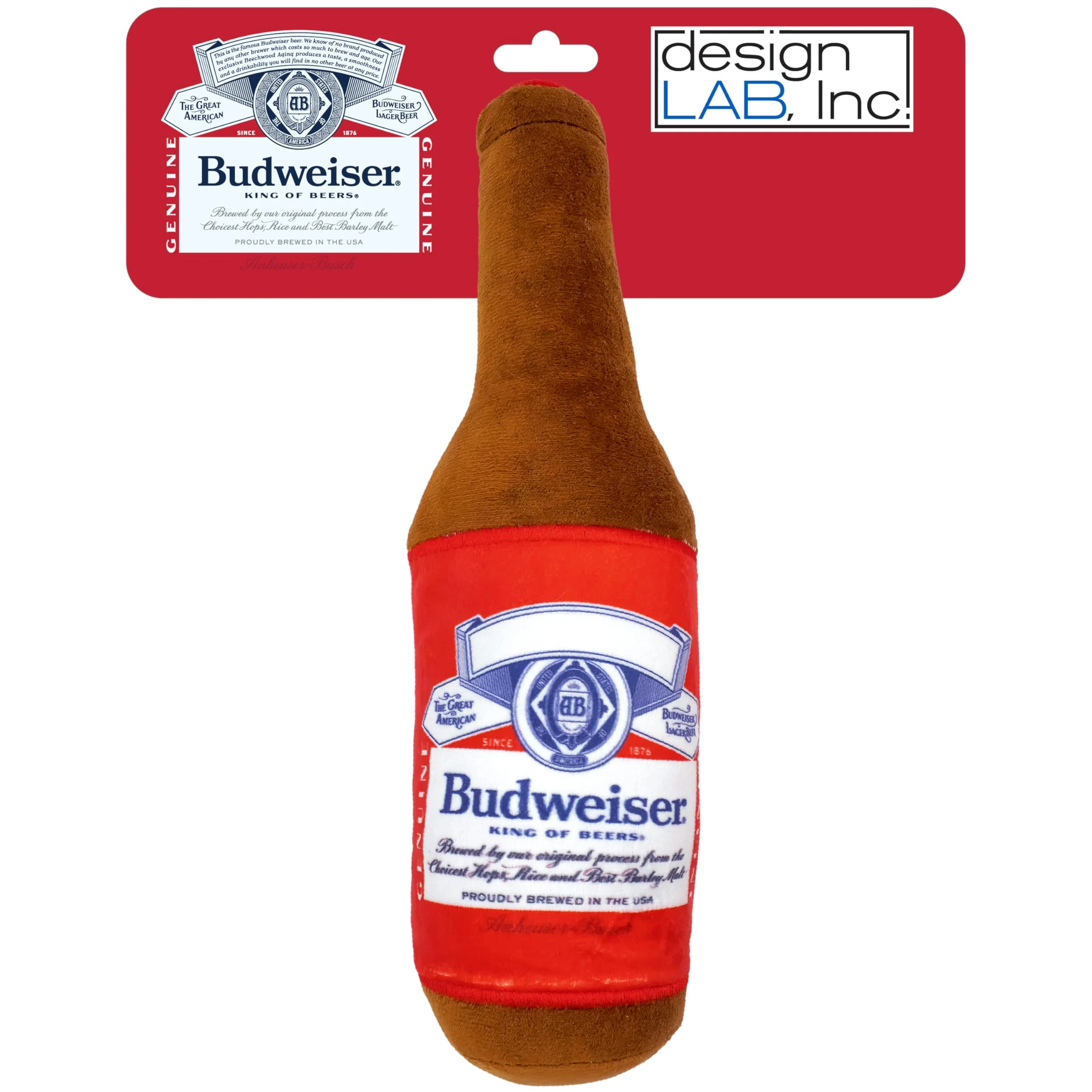 Consistent design LAB Inc. Budweiser Beer Dog Toy — Plush 12-Inch Squeaky Toy for Fetch and Chew Breathable