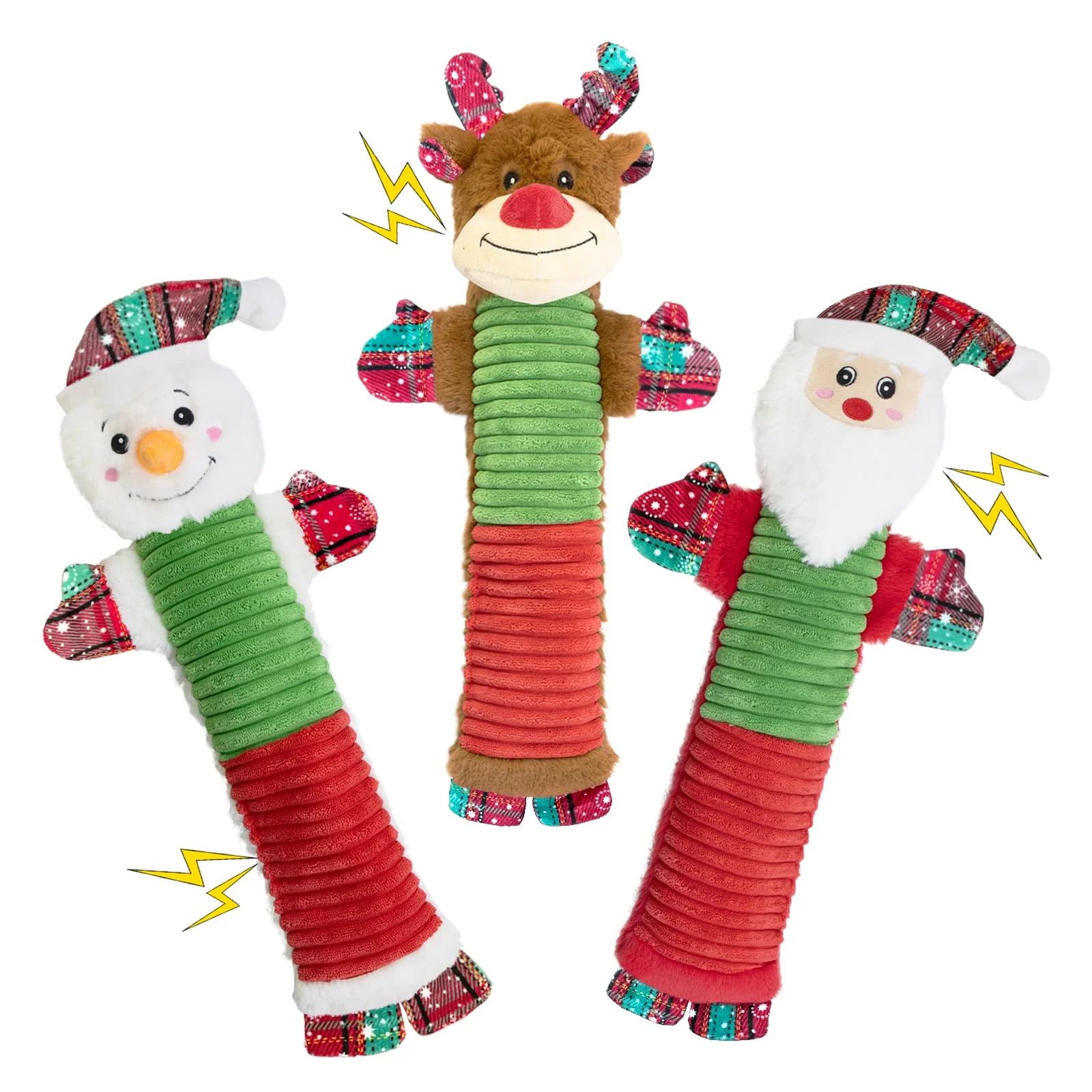 Soft SZXHTOMG 3 Pack Christmas Dog Toys – No Stuffing Squeaky Plush Set Traditional