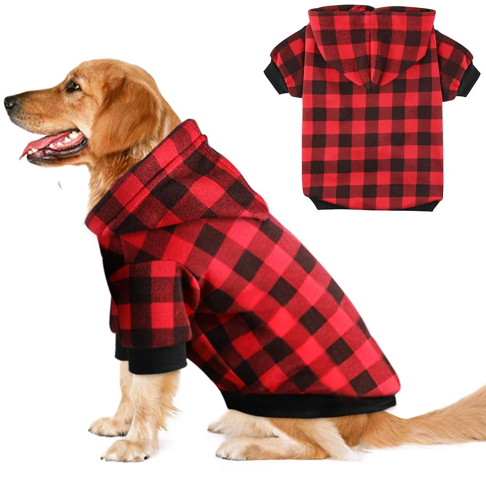 Consistent Blaoicni Plaid Dog Hoodie Sweatshirt — Warm Soft Stylish for Large Dogs Carefully Designed
