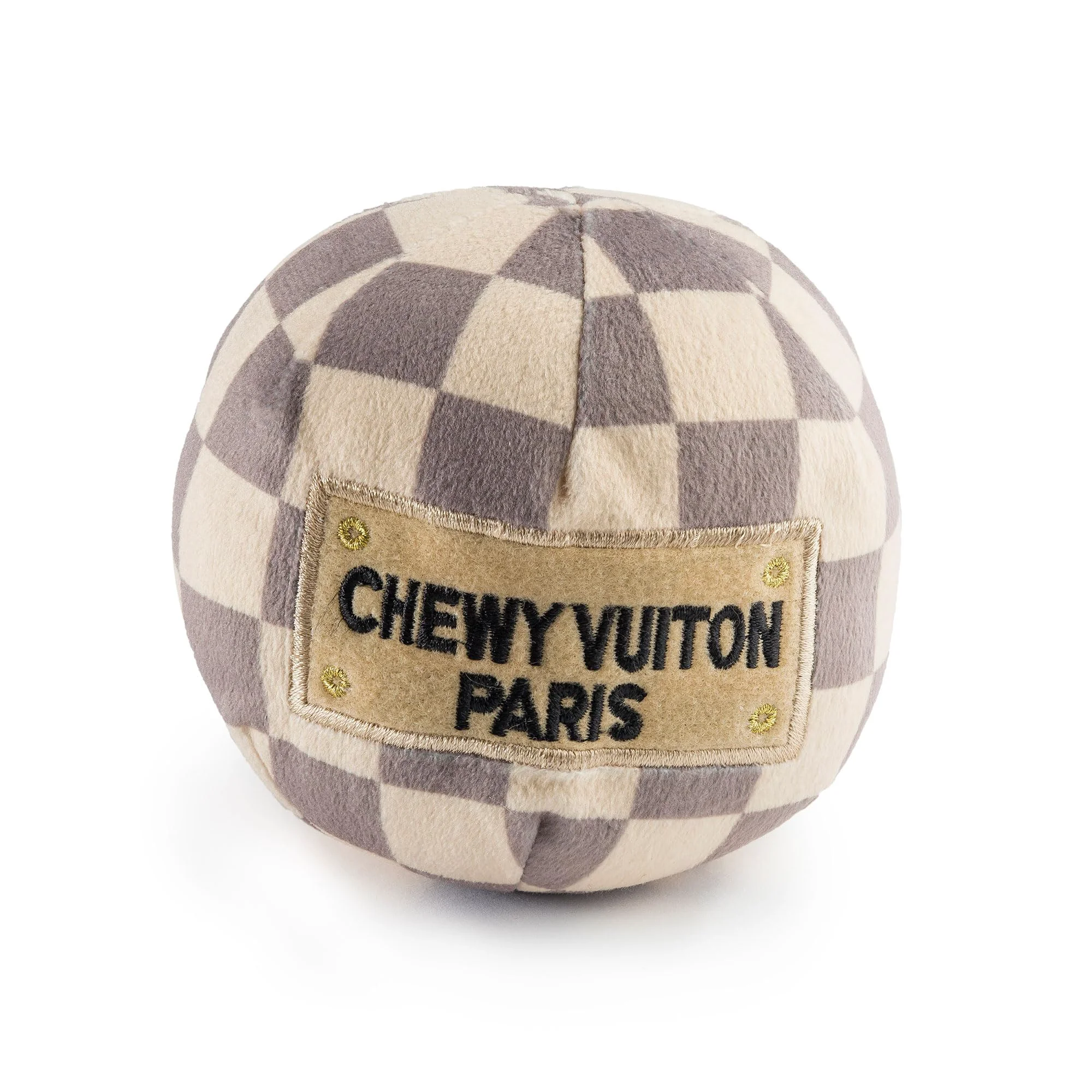 Exclusive Haute Diggity Dog Checker Chewy Vuiton Ball – Plush Designer Toy for Fetch Play Large 6 inch Environmentally Friendly