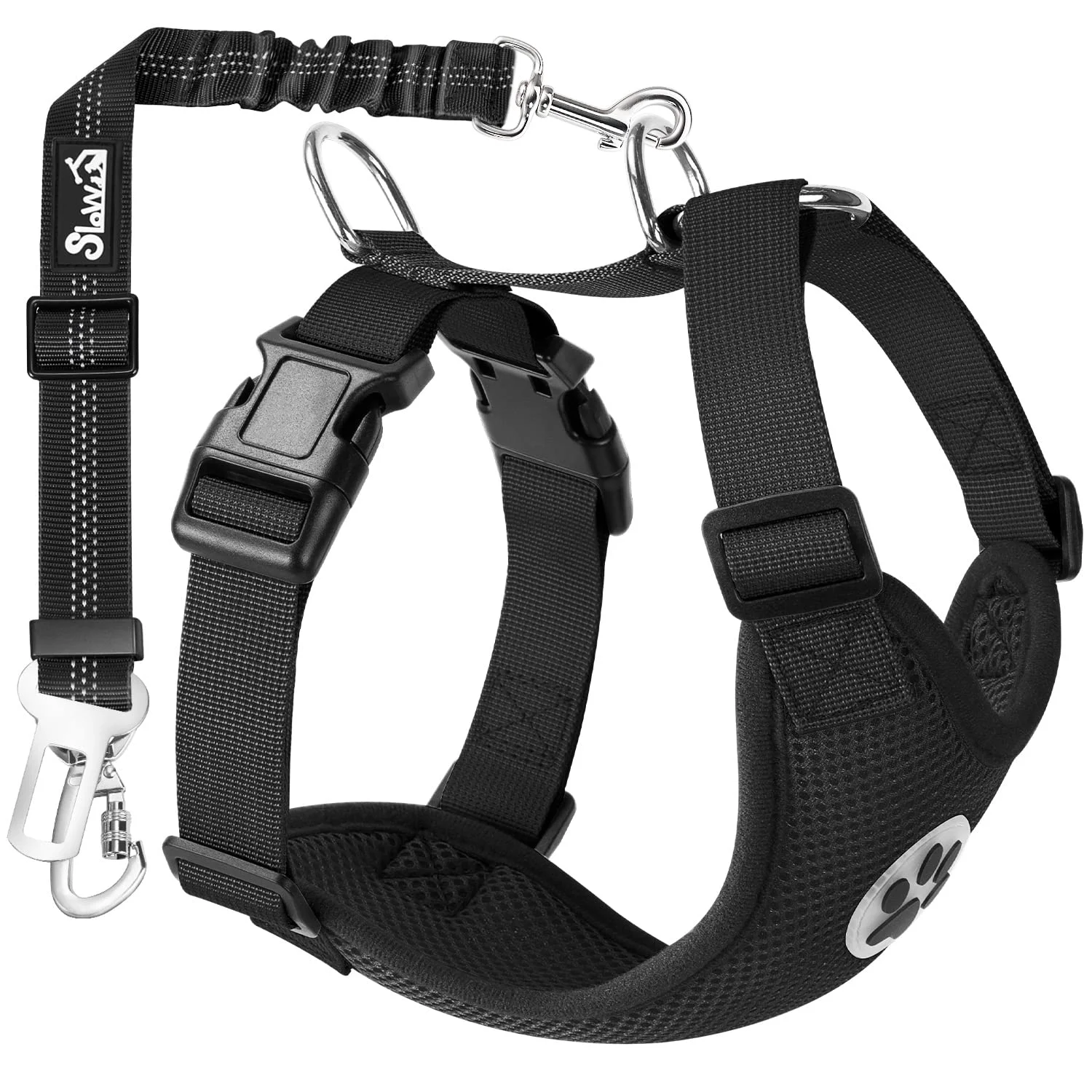 Premium SlowTon Dog Seat Belt Harness for Car — Adjustable Mesh 2-in-1 Seatbelt Reliable