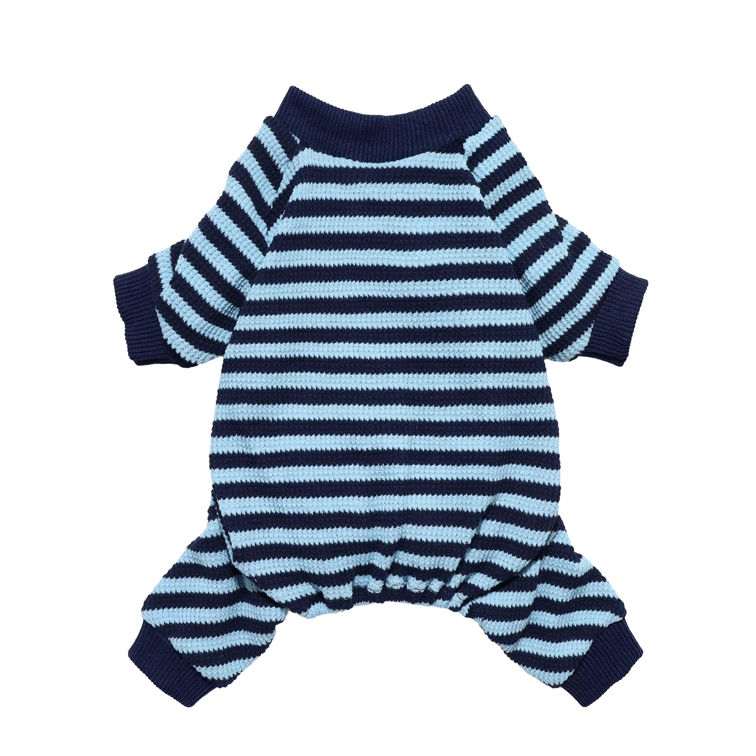 Reusable Fitwarm Blue White Striped Dog Pajamas – Medium Waffle Onesie for Small Dogs Cats Contemporary