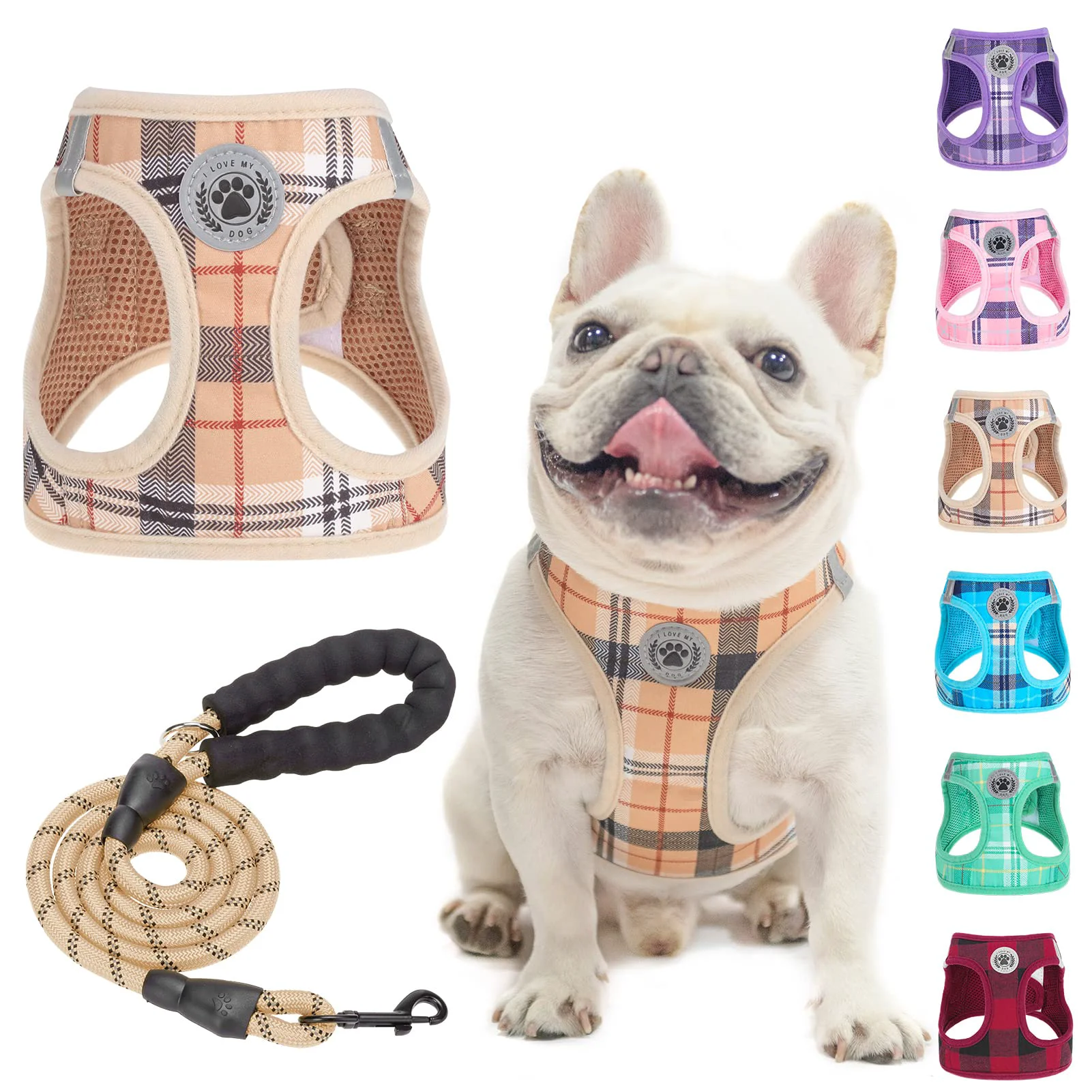 Smart BEAUTYZOO Small Dog Harness Leash Set – Step-In No Pull Reflective Plaid Vest for XS–S Pets Detailed