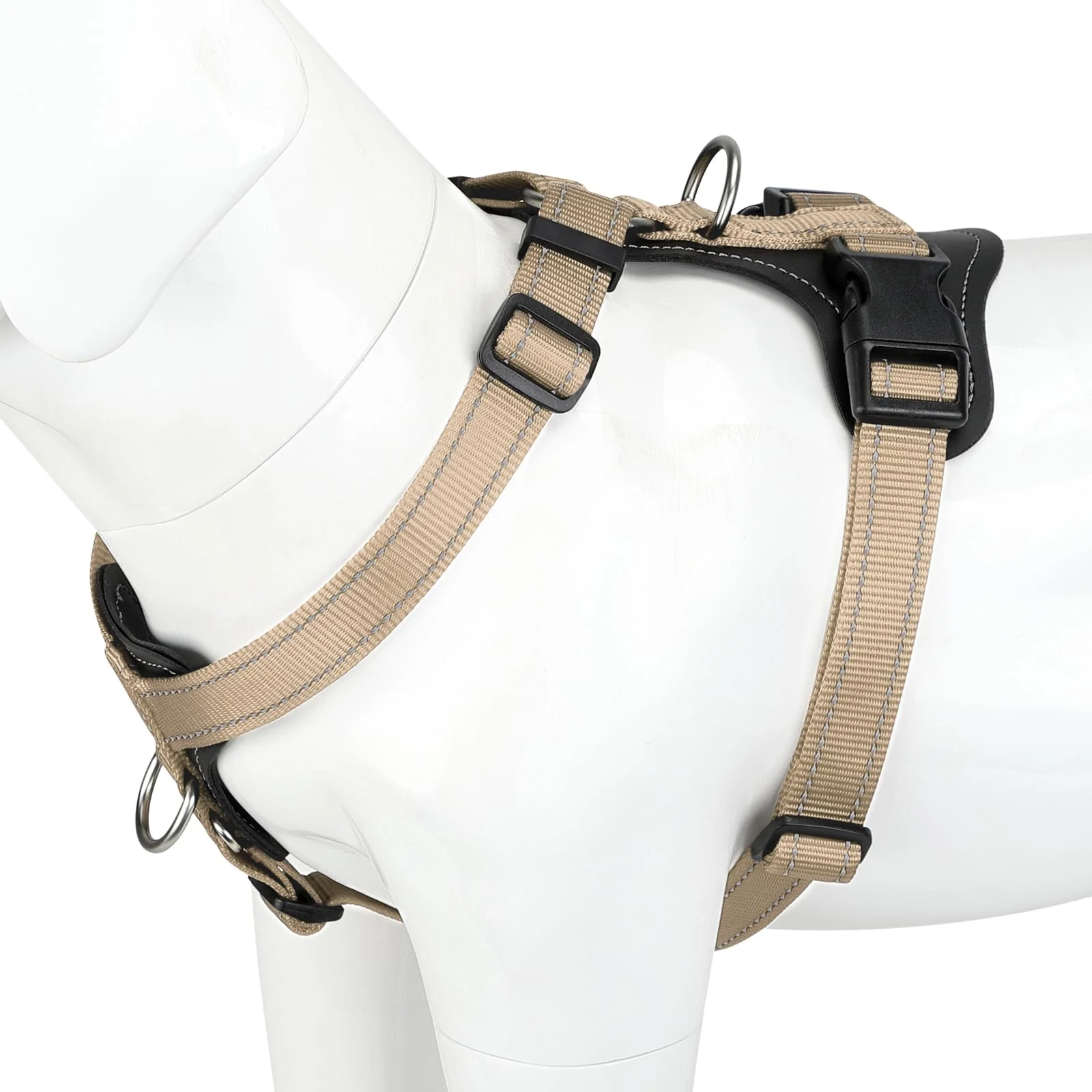 Prestigious Plutus Pet Adjustable No-Pull Harness with Leather Accents – Reflective Easy Walk Beige M Superior