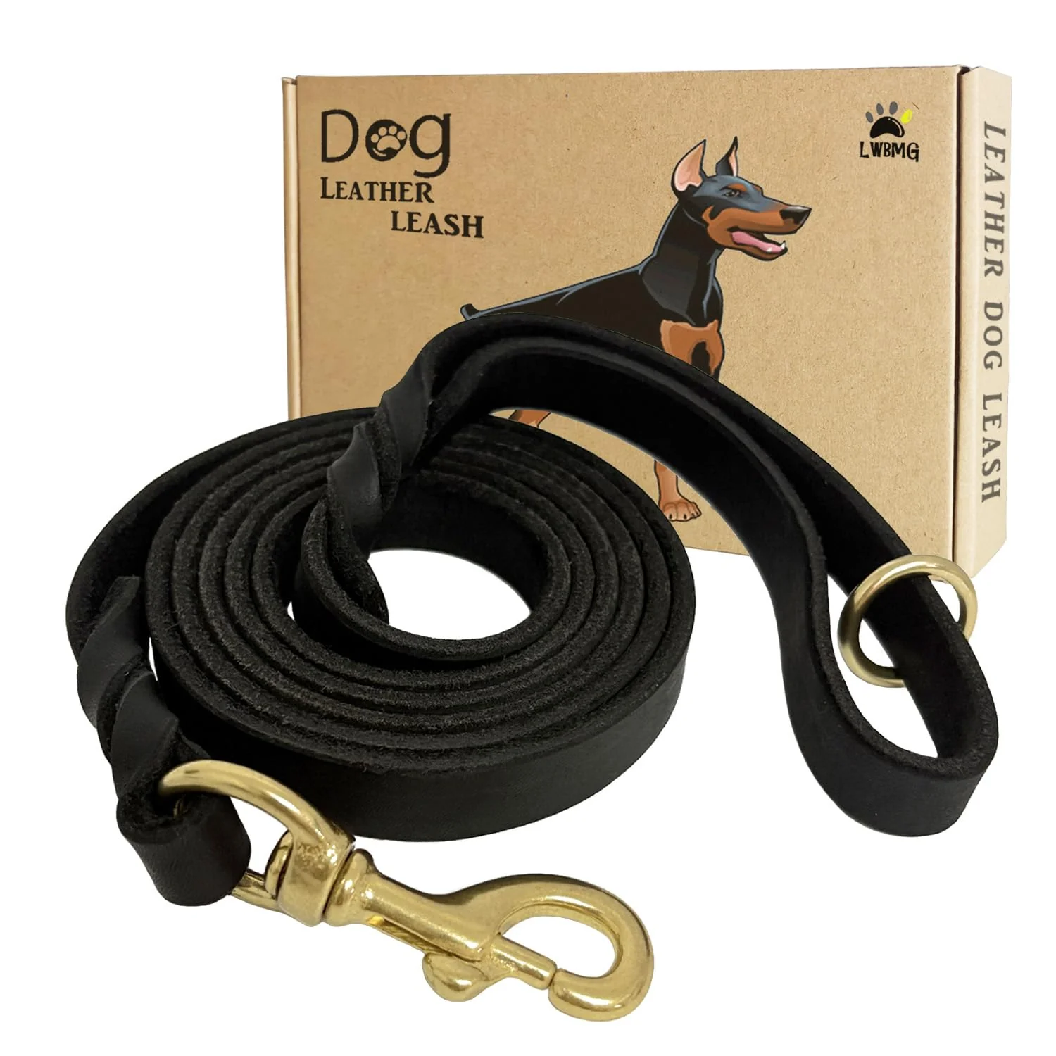 Effective LWBMG Black Leather Dog Leash – 6ft 5 8in Heavy Duty Handwoven Leather Next-Generation