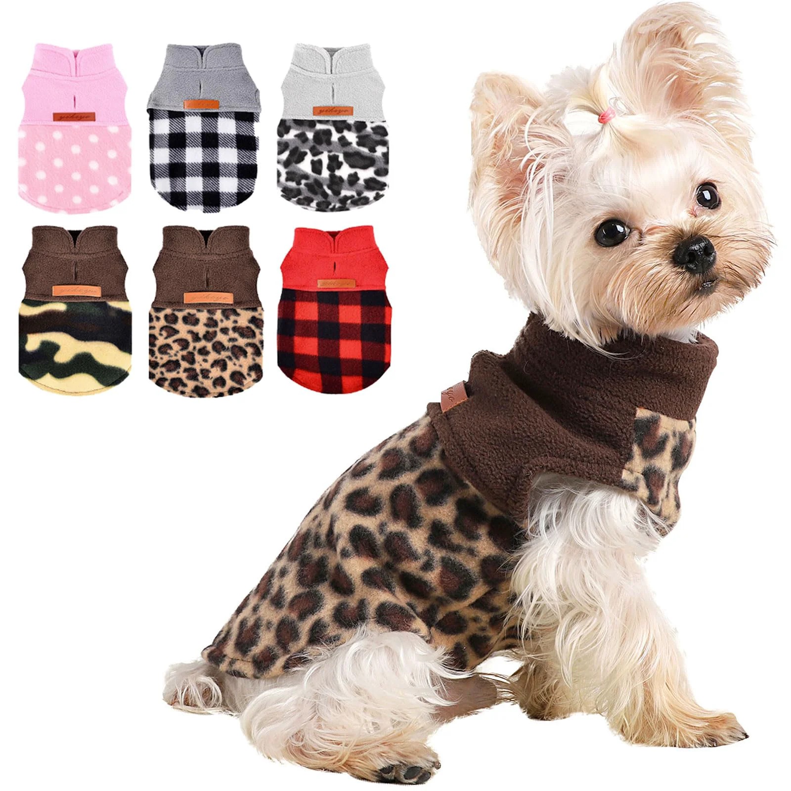 Fashionable Kosiyi Leopard Fleece Vest Dog Sweater – Easy-On Pullover with Leash Hole for Small Dogs 5-8 lb Trusted