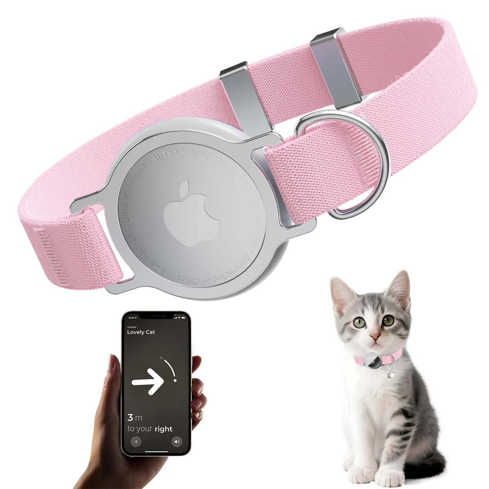 Secure Sucegi AirTag Cat Collar – Lightweight Elastic Adjustable Pink Elite