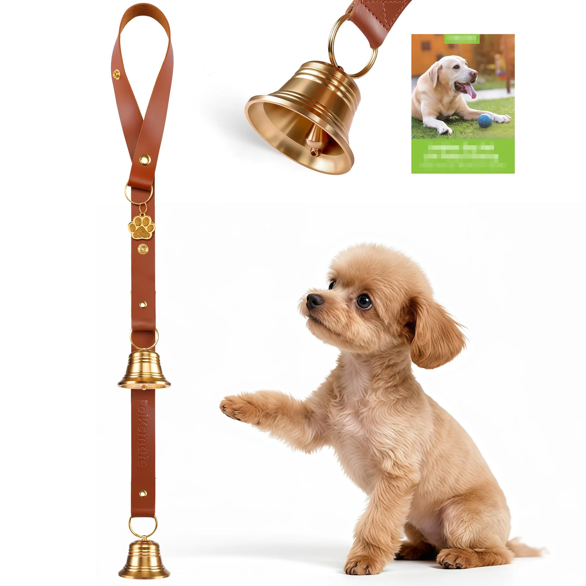 Functional FOLKSMATE Leather Dog Door Bells – Extra Loud Brass Bells for Potty Training Flexible