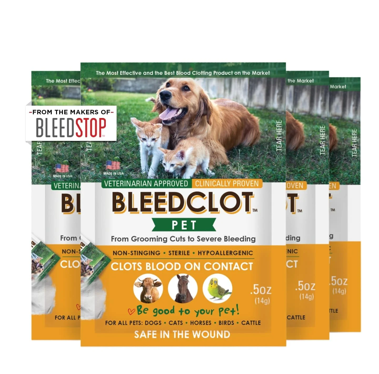 Pure BleedClot Pet First Aid Powder – Stop Bleeding Quickly for All Animals BleedStop 4 x 0.5 oz Next-Generation