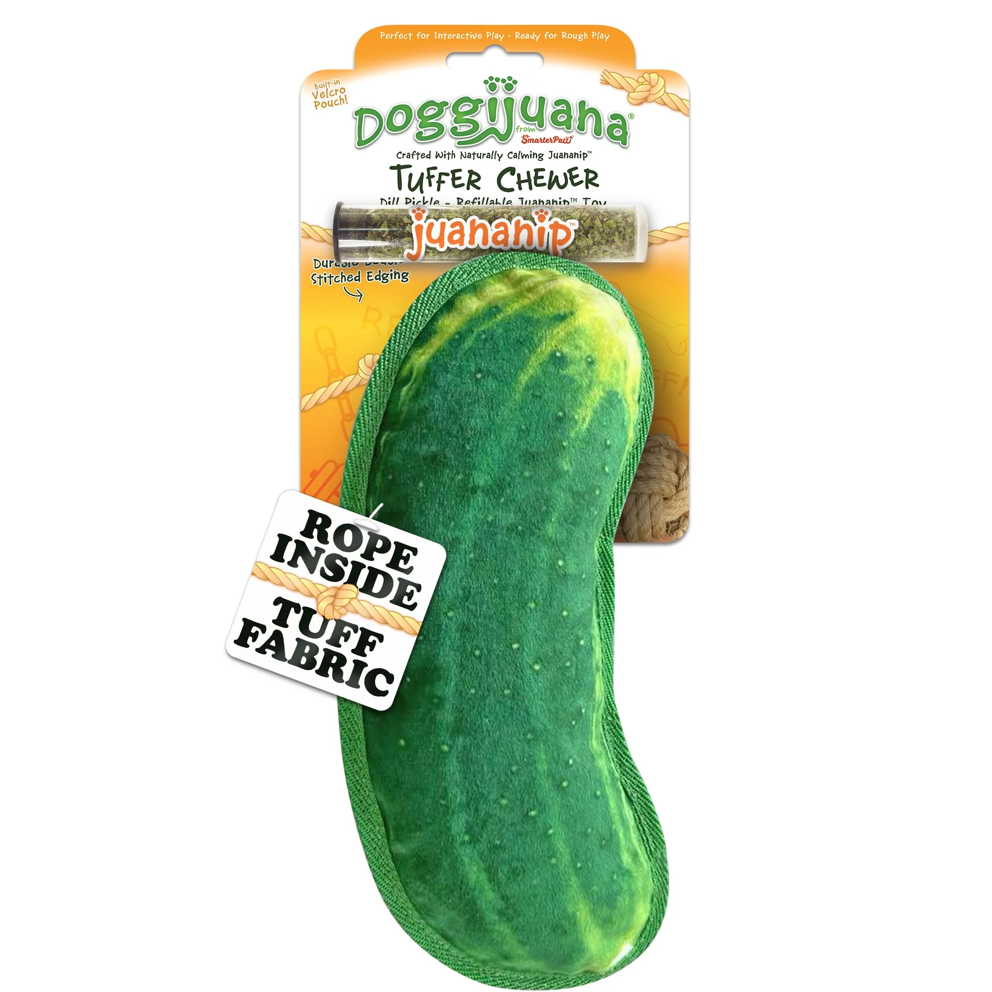 User-Friendly Doggijuana Tuffer Chewer Plush Toy Juananip Catnip for Dogs Dill Pickle Detailed