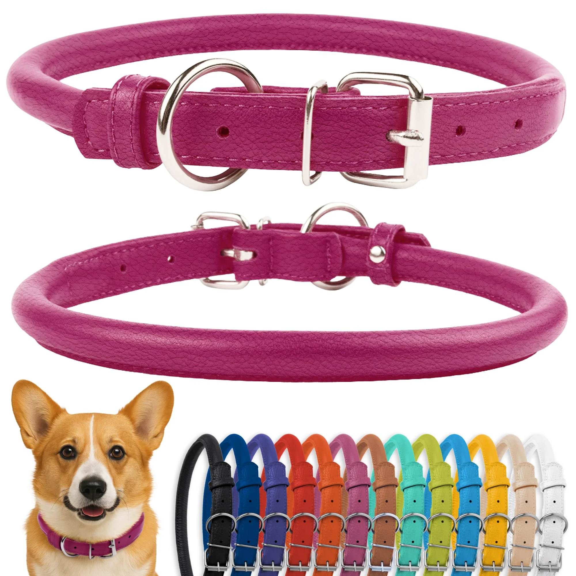 Effective CollarDirect Rolled Leather Dog Collar – Soft Padded Lightweight 11-14 Inch 13 Colors Healthy