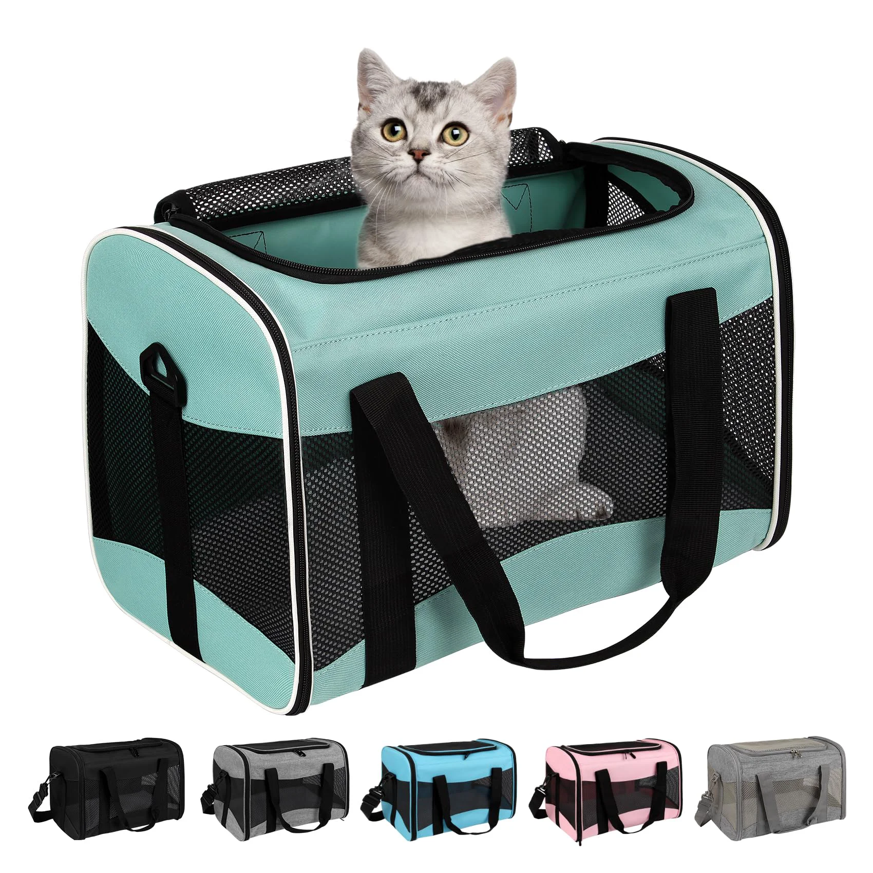 Fashionable Top Tasta Cat Dog Carrier – Airline- Soft-Sided Travel Carrier 17x11x11 Green Elegant
