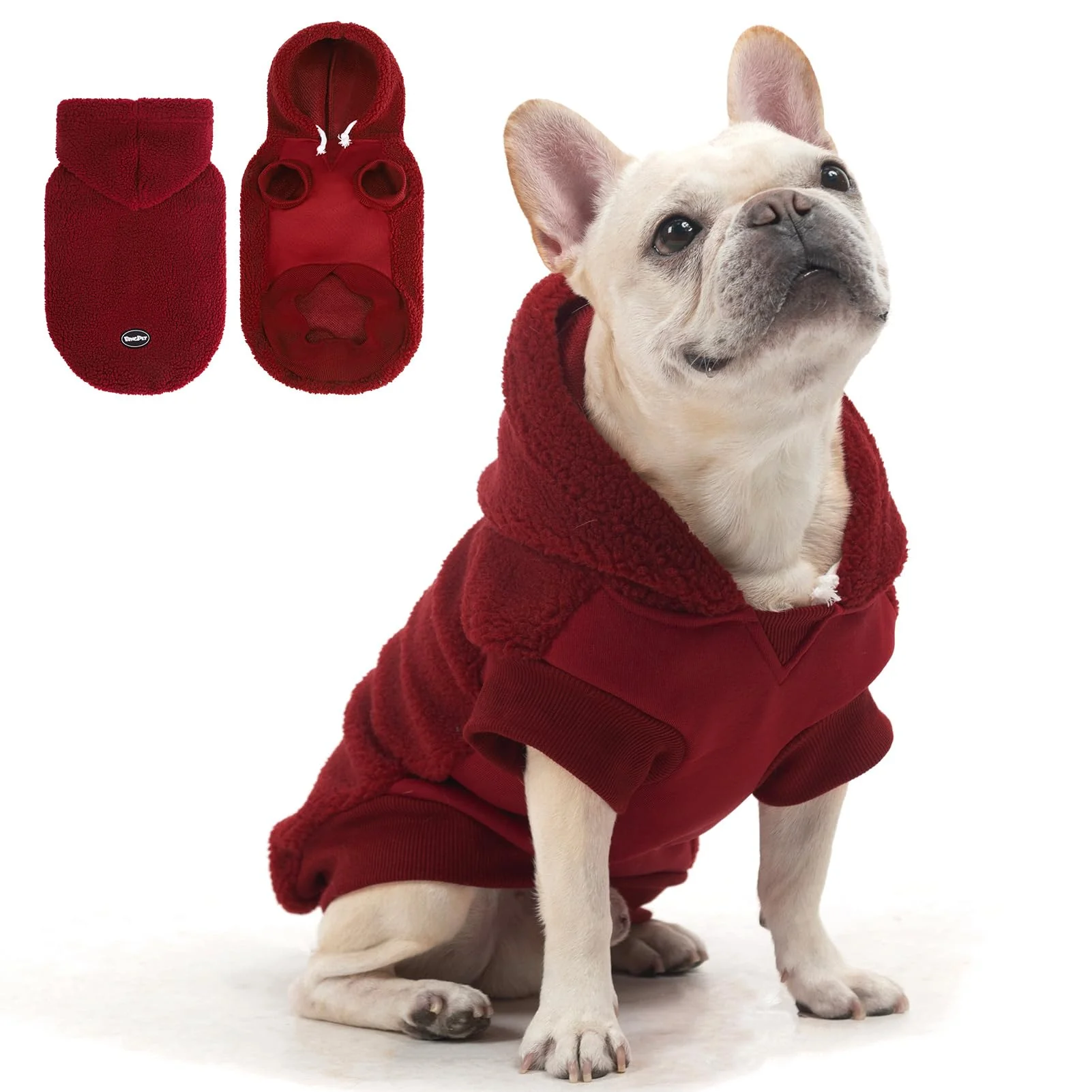 Fashionable BINGPET Dog Hoodie with Leash Hole – Warm Fleece Winter Coat Red M Trendy