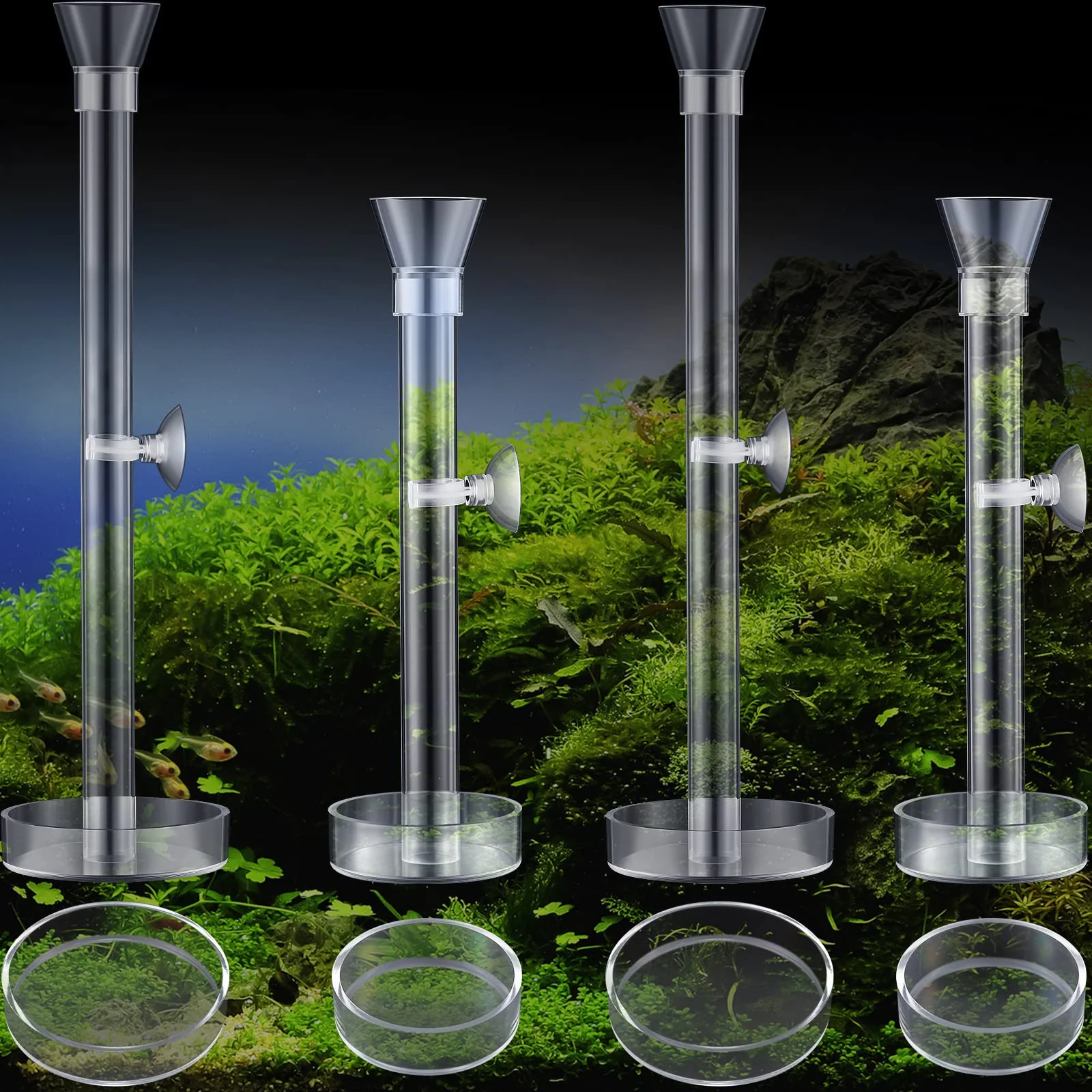 Natural Potchen 12-Piece Shrimp Feeder Set – 4 Acrylic Tubes 8 Dishes Clear Crystal Glass Bowl for Shrimp Betta Fine