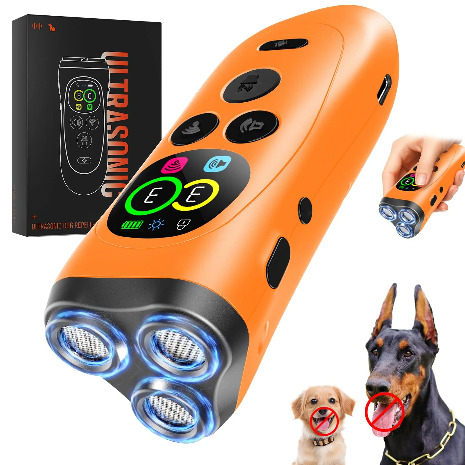Smart AiGerdinn Dog Bark Deterrent Device 3X Ultrasonic LCD Screen 35ft Range Recyclable