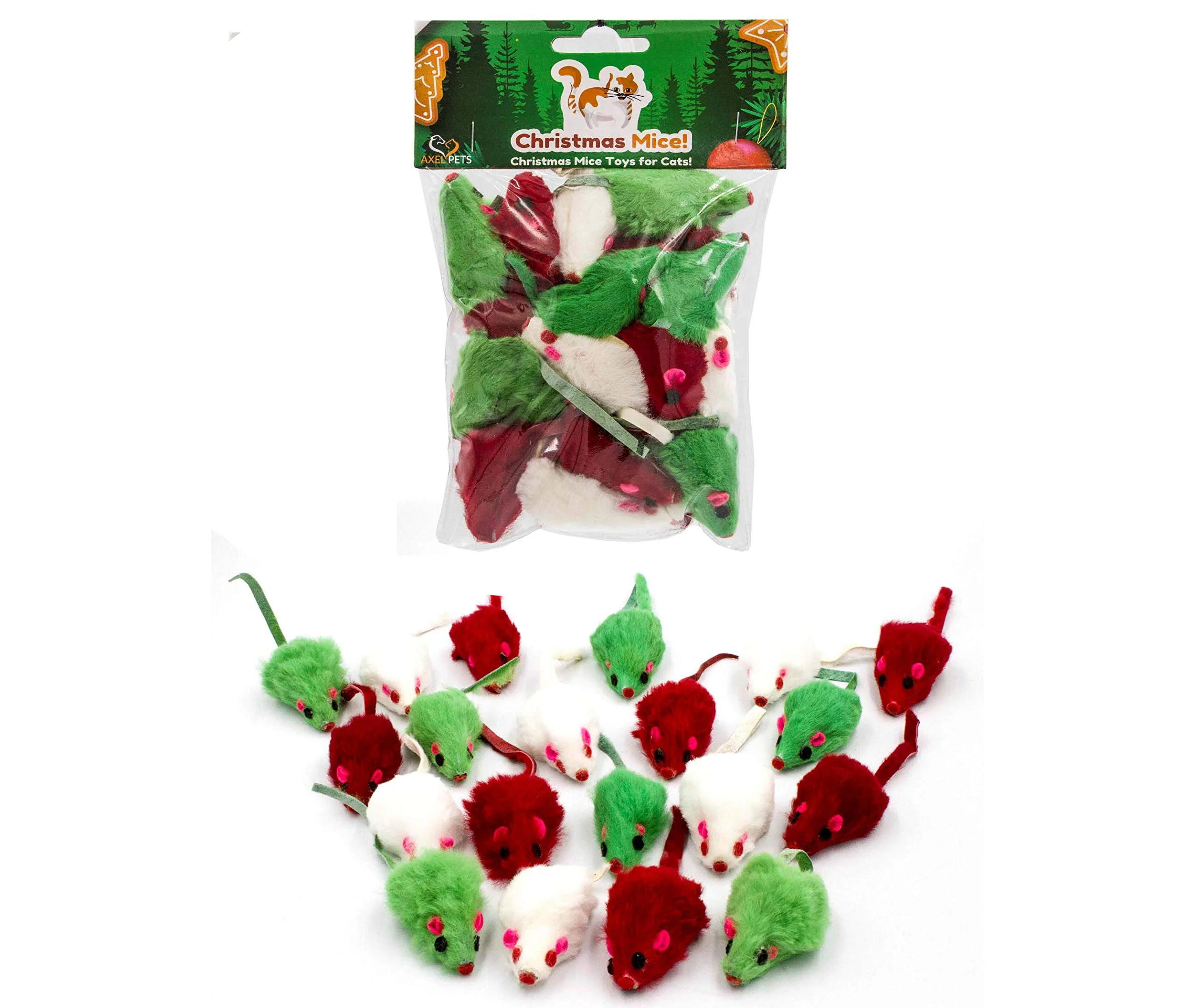 Effective AXEL PETS 20 Festive Christmas Cat Mice Toys — Rabbit Fur Catnip Rattle High-Grade