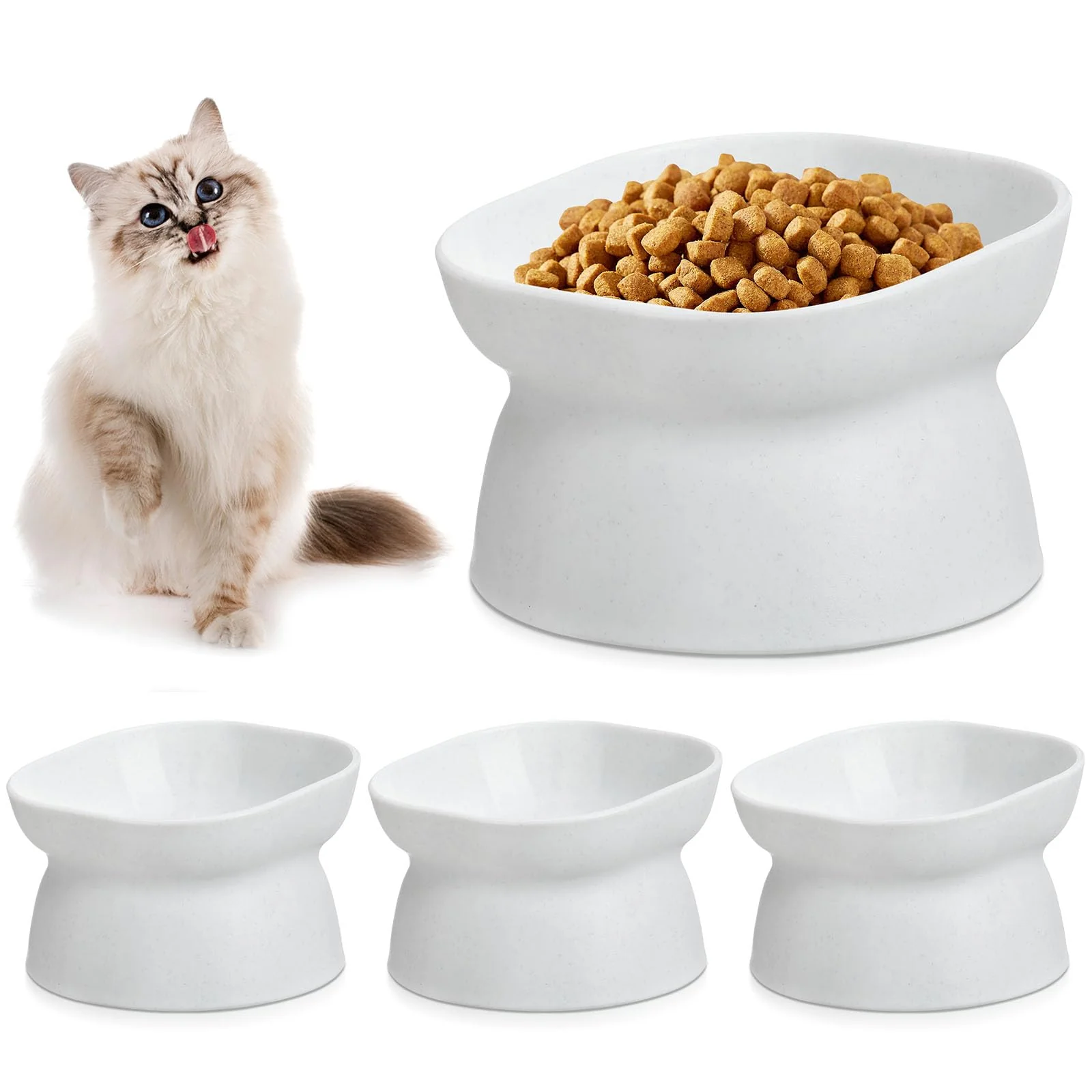 Premium Material Clysee 4-Piece d Cat Bowls – Tilted Raised Feeding Dishes in White Unique