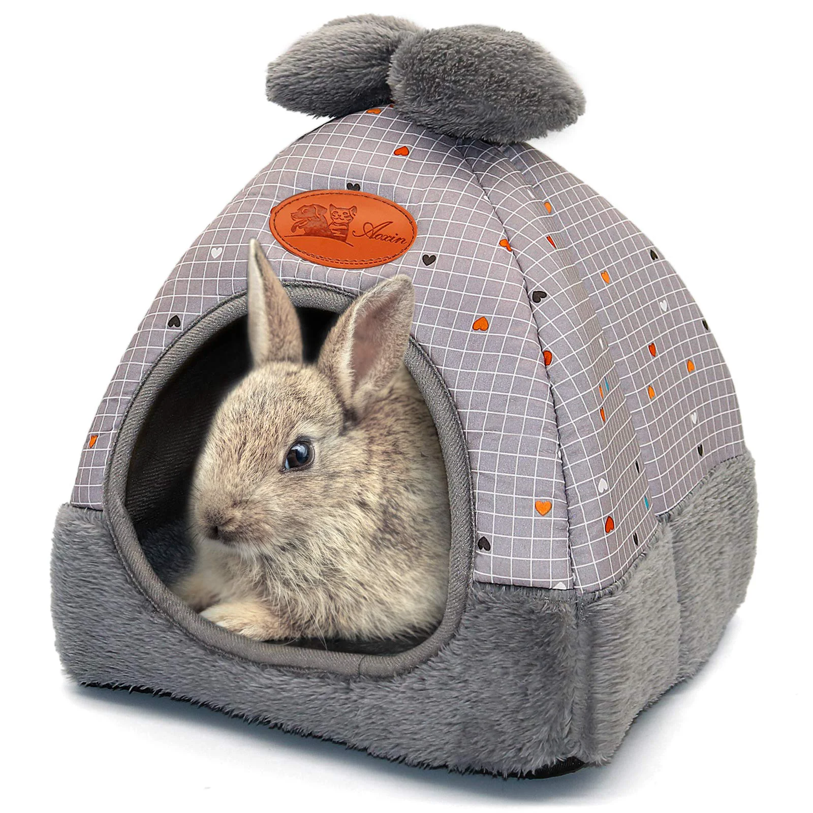 Detailed YUEPET Bunny Bed Grey — Warm Hideaway Cave for Small Pets with Bowknot Flexible