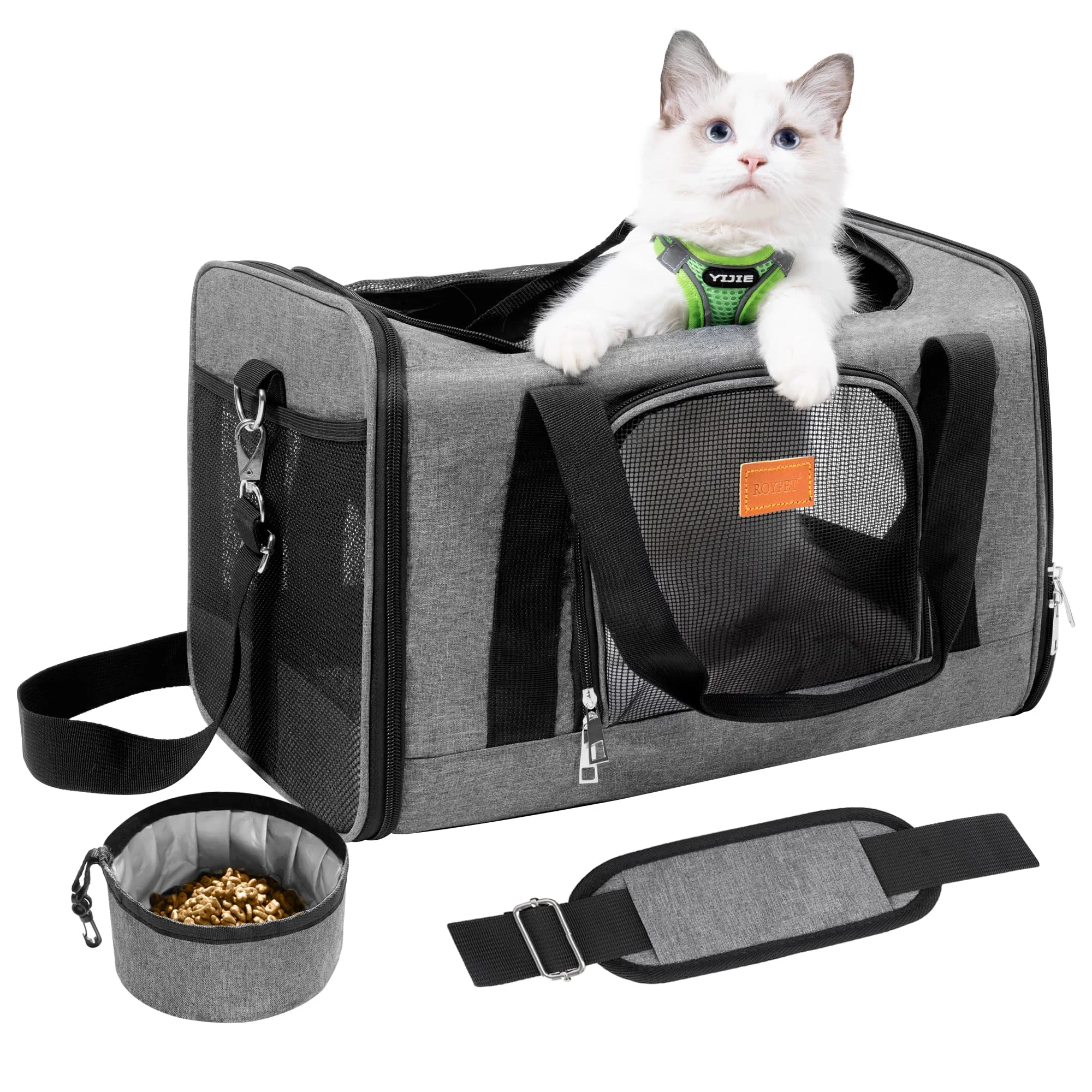Functional ROYPET Cat Carrier Foldable Soft-Sided Travel Carrier for Cats Small Dogs up to 15 lbs – Airline Optimized