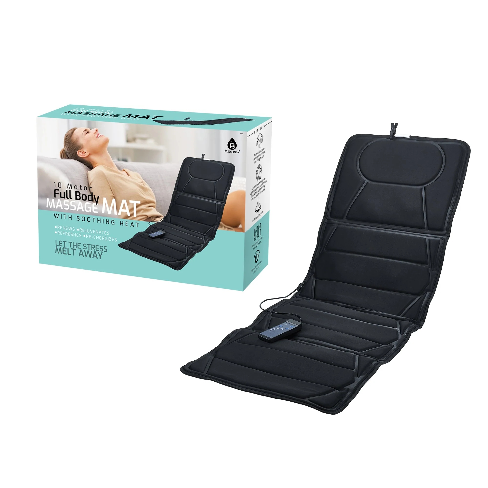 Recyclable Luxury Massage Mat with Soothing Heat – 10 Powerful Motors Vibrating Massage Mattress Pad with Dual Heating Pads for Back Relief Full Body Massager for Neck Back Lumbar and Calf Muscle Relaxation Fine