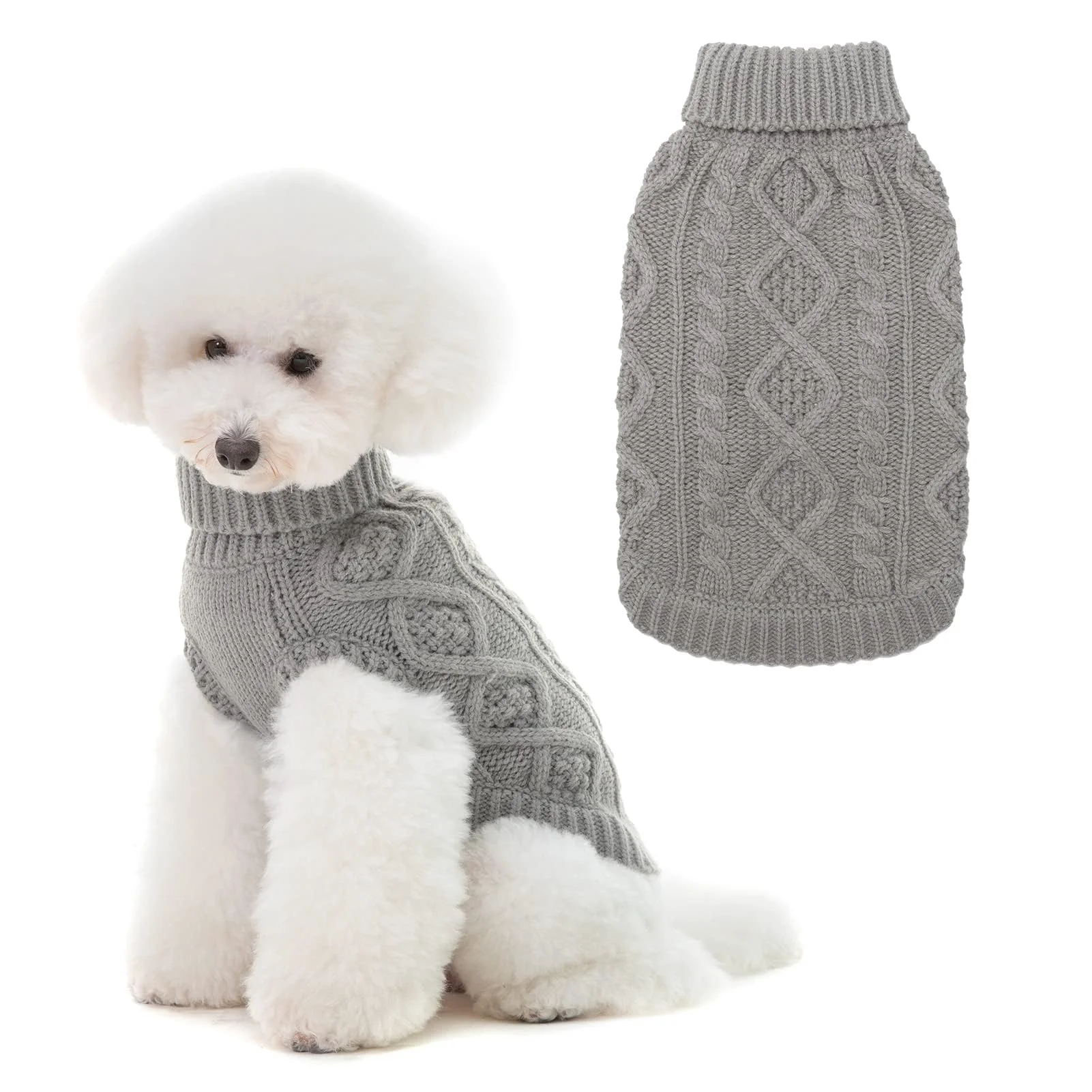 Environmentally Friendly BINGPET Thermal Knitted Dog Sweater – Cozy Cable Knit Turtleneck Coat for Small to Large Dogs Pure