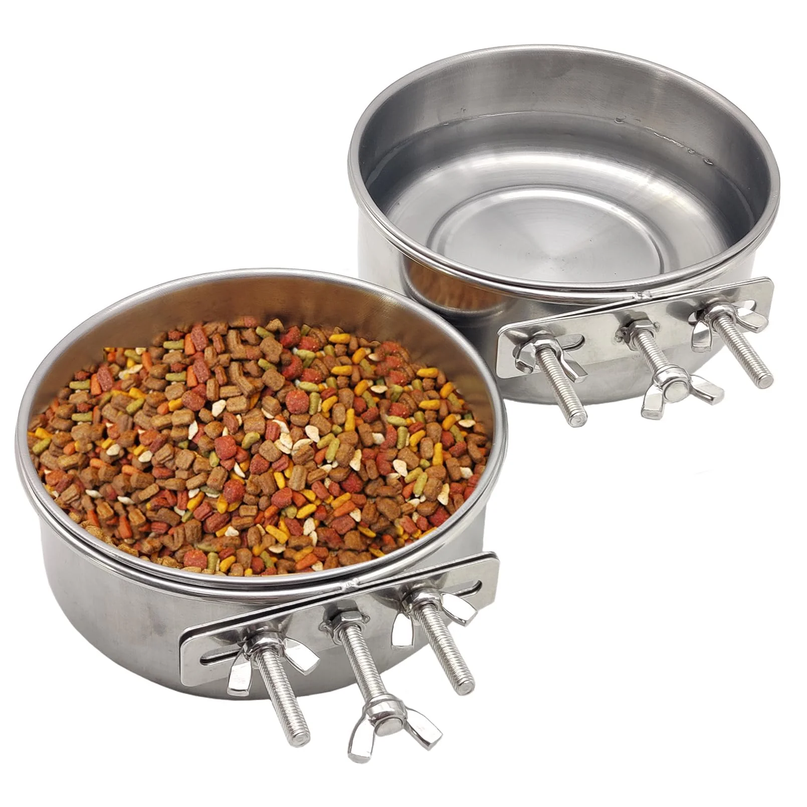 Fine Crafted PINVNBY 2pk Stainless Steel Bird Bowls with 3-Screw Bracket for Parrot Parakeet More Size L Detailed
